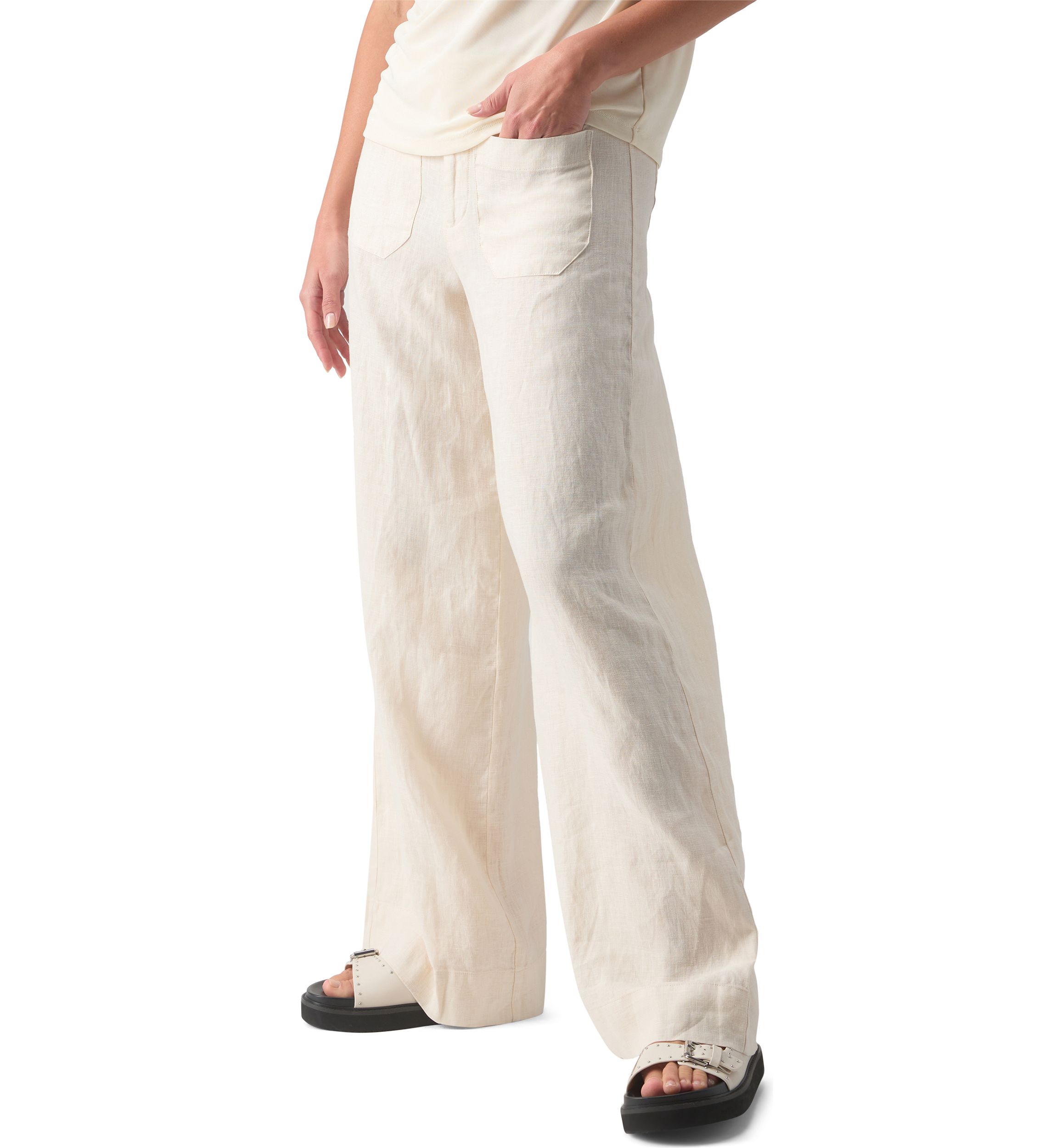 Womens Linen Marine Wide Leg Pants