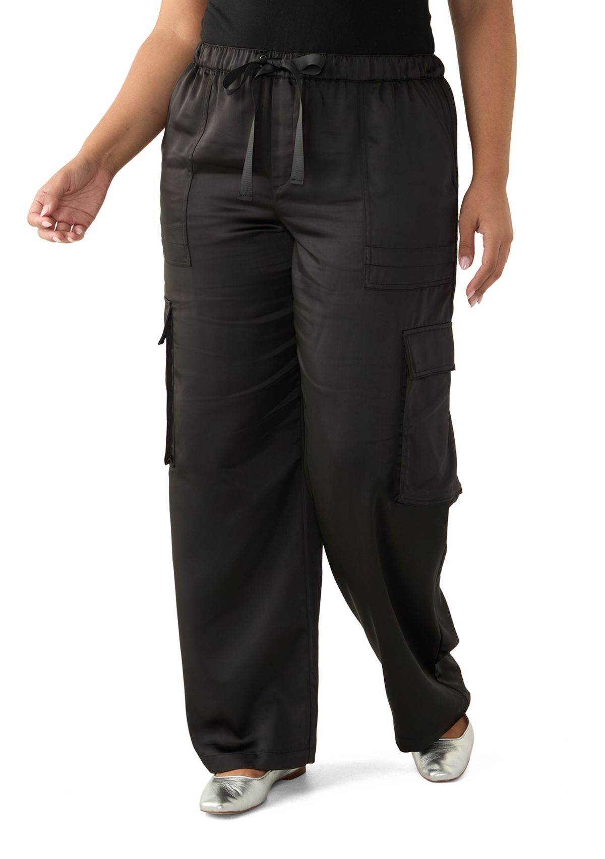 Plus Size Satin Wide Leg Trousers
