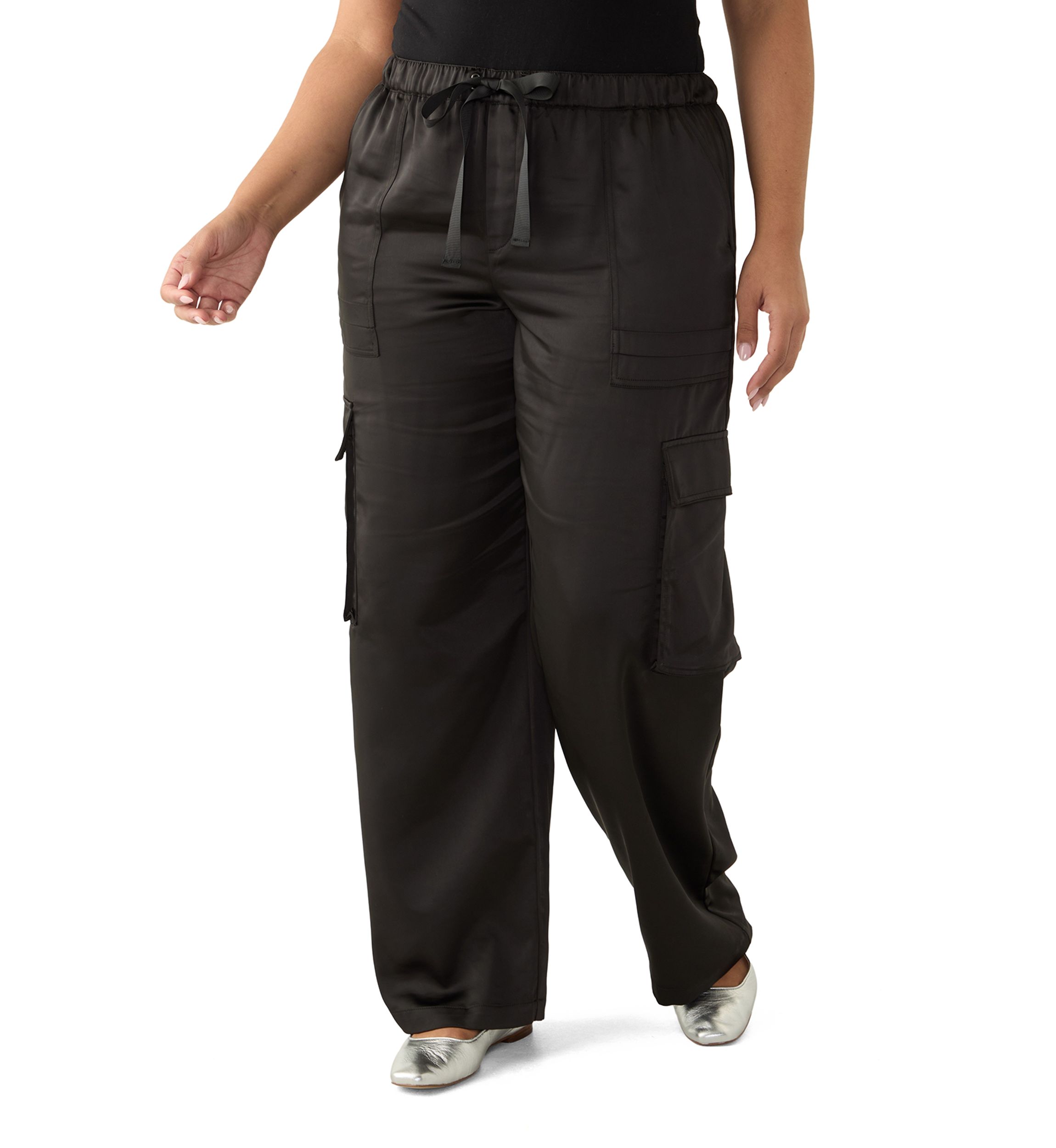Plus Size Satin Wide Leg Trousers