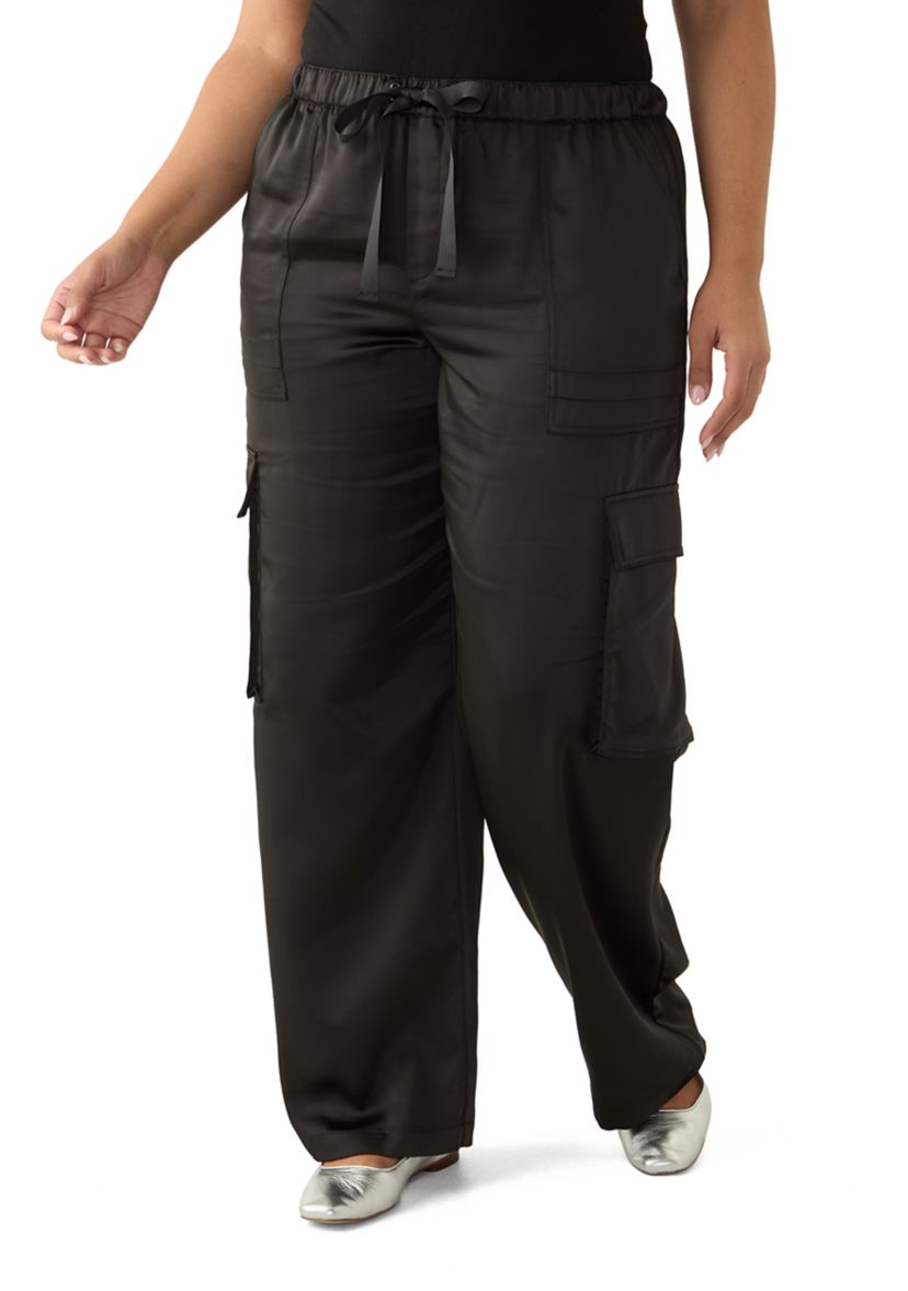 Plus Size Satin Wide Leg Trousers