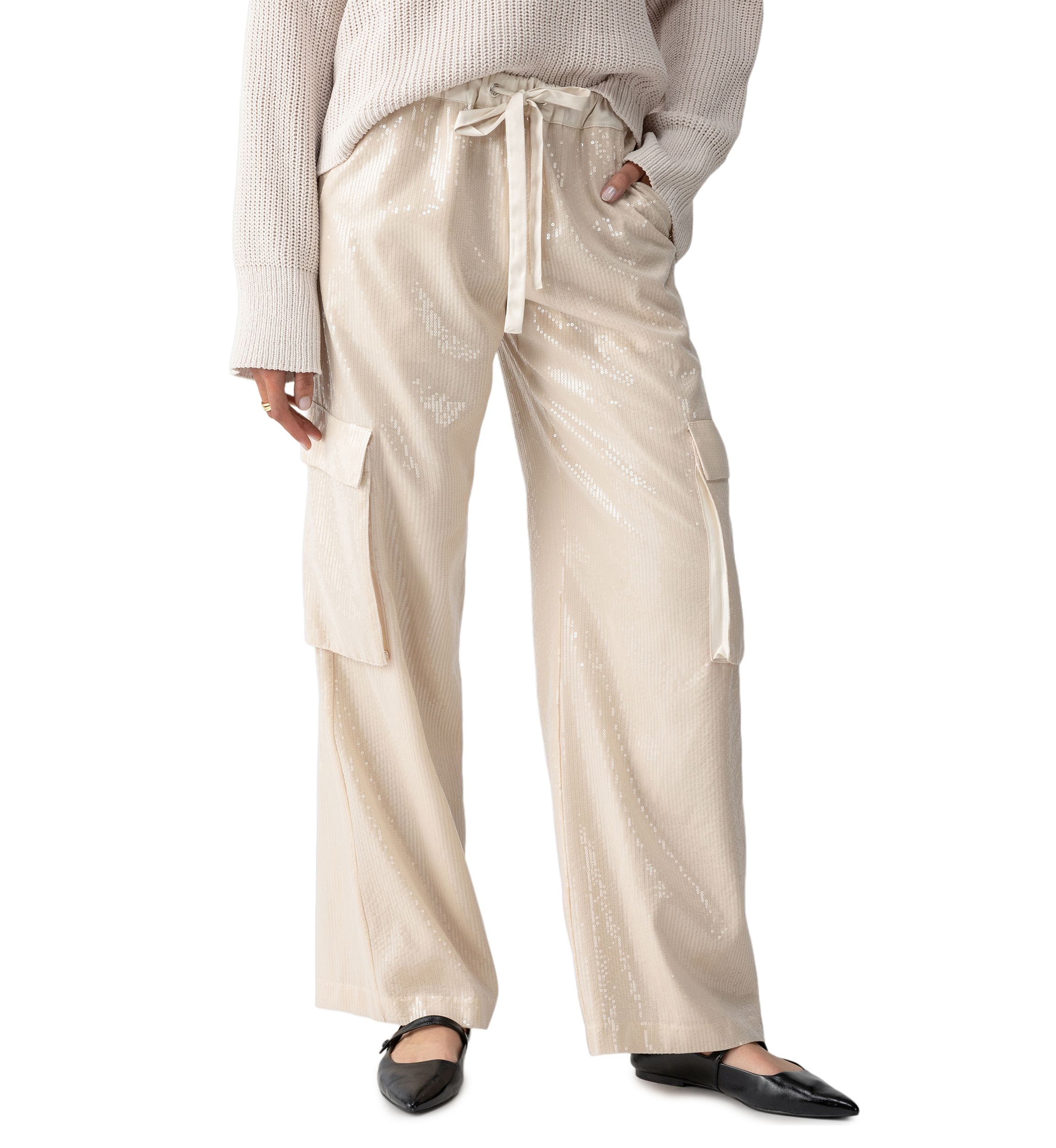 Womens Pull On Sequin Cargo Pants