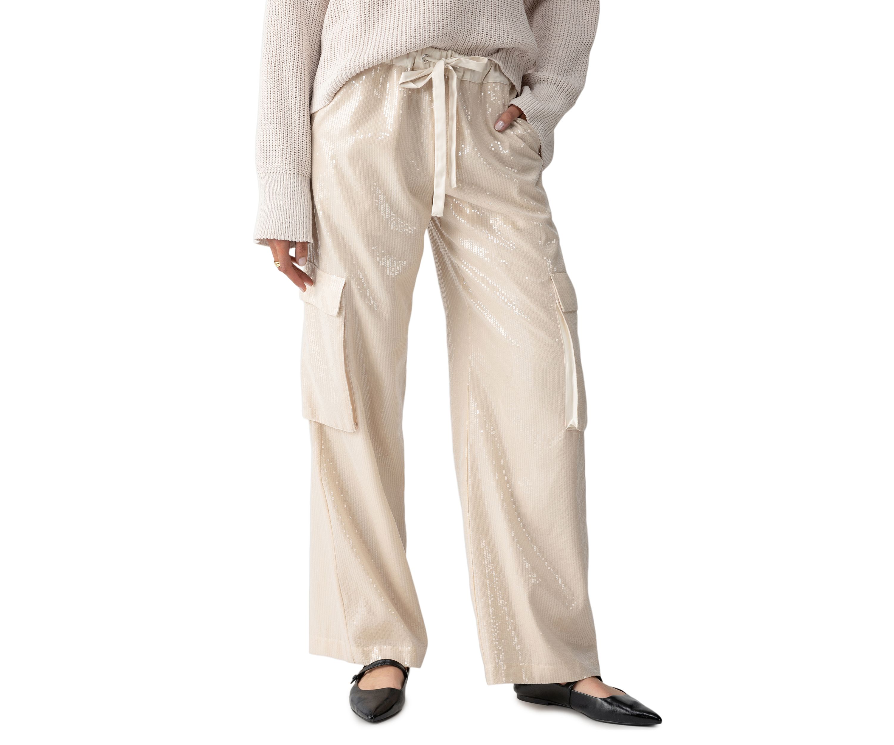 Womens Pull On Sequin Cargo Pants