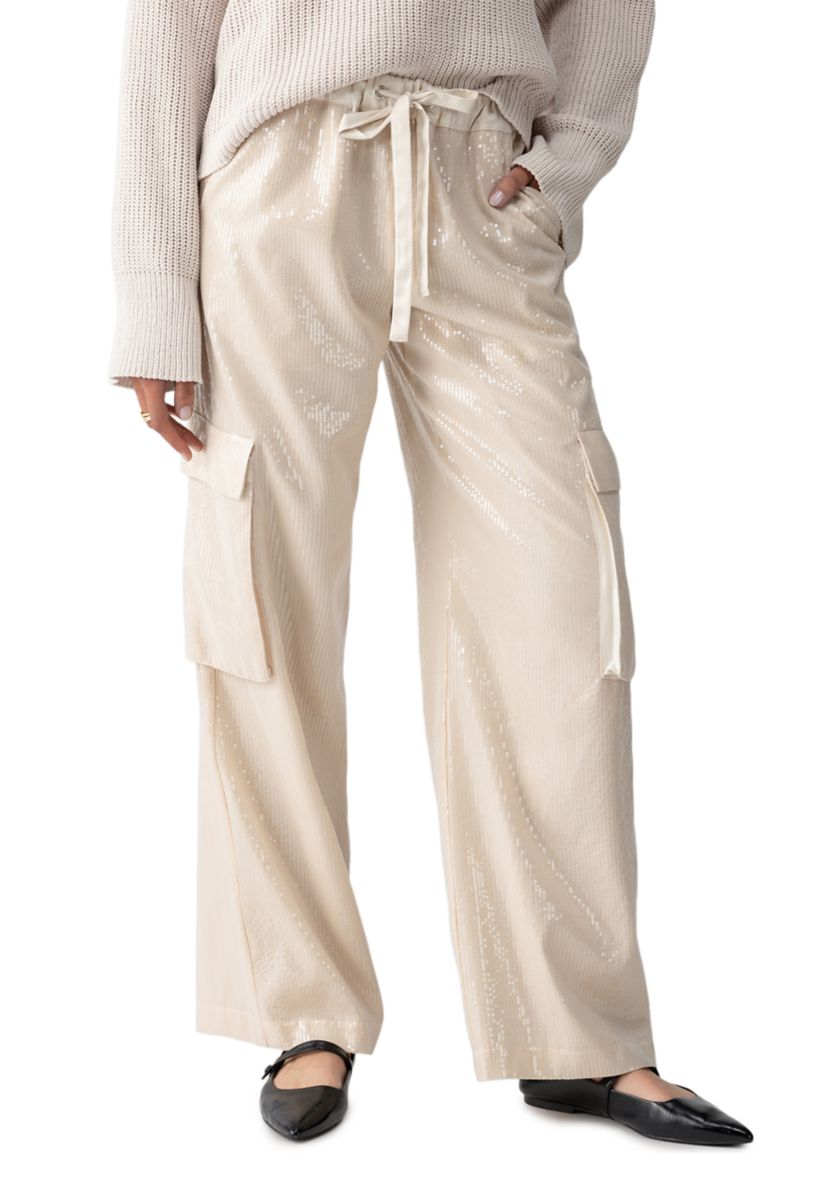 Womens Pull On Sequin Cargo Pants