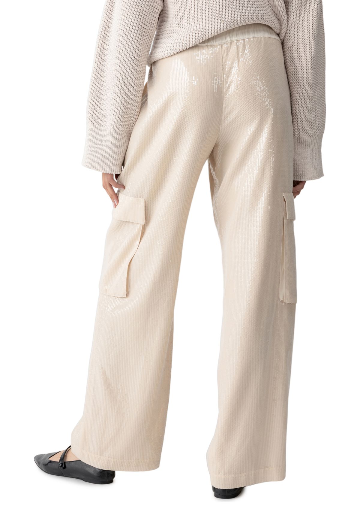 Womens Pull On Sequin Cargo Pants