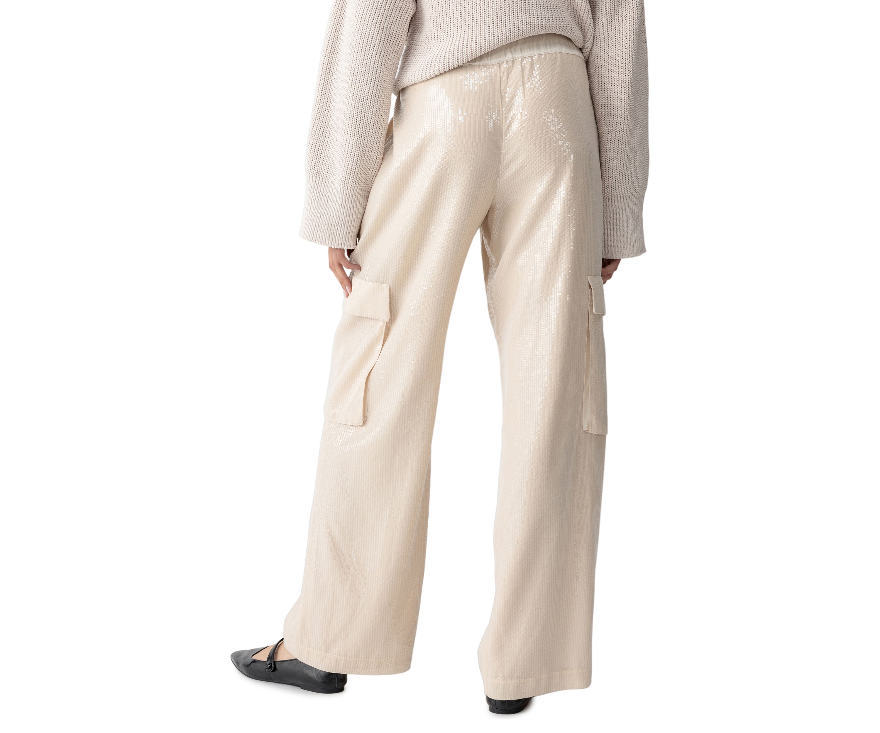 Womens Pull On Sequin Cargo Pants