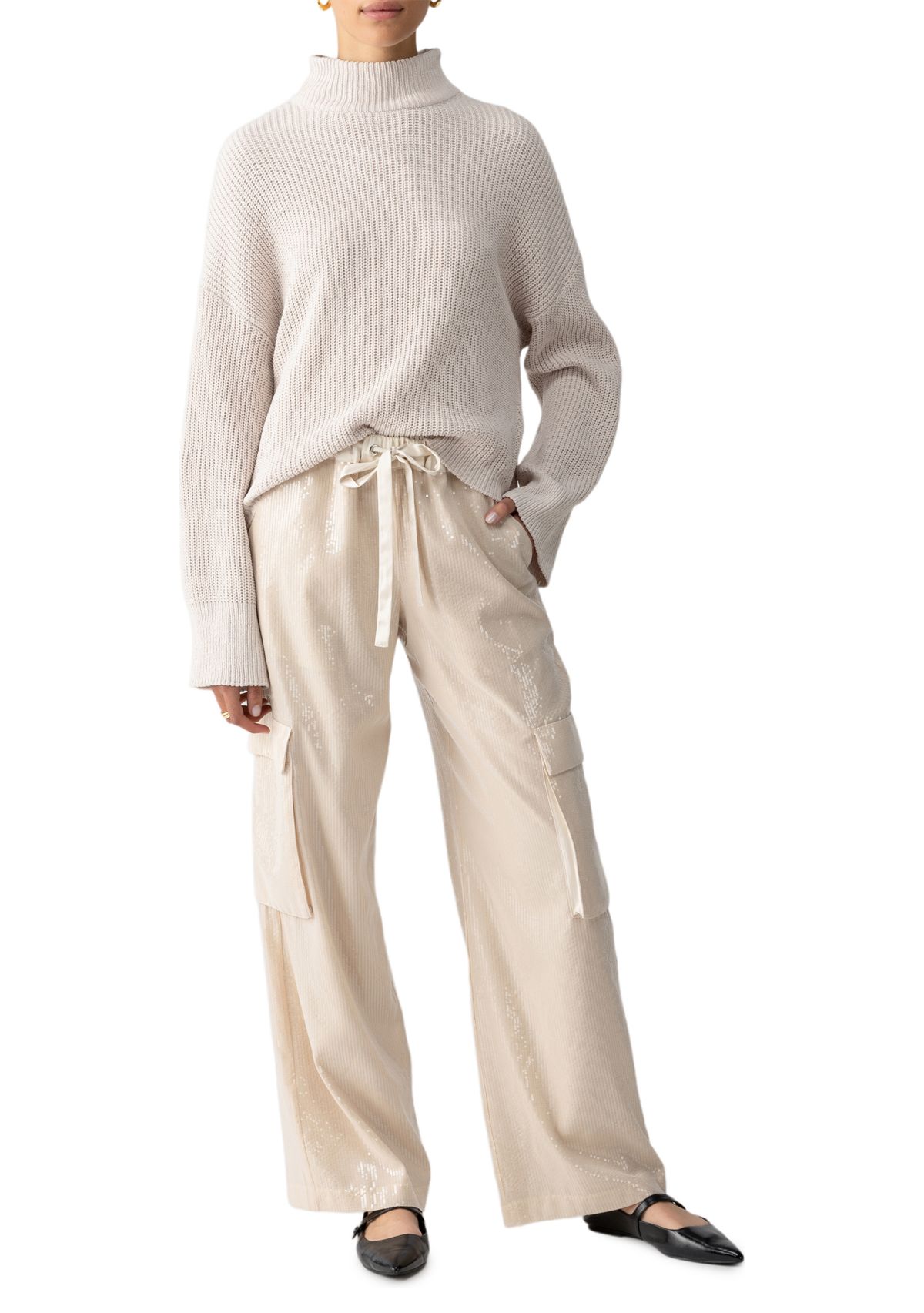 Womens Pull On Sequin Cargo Pants