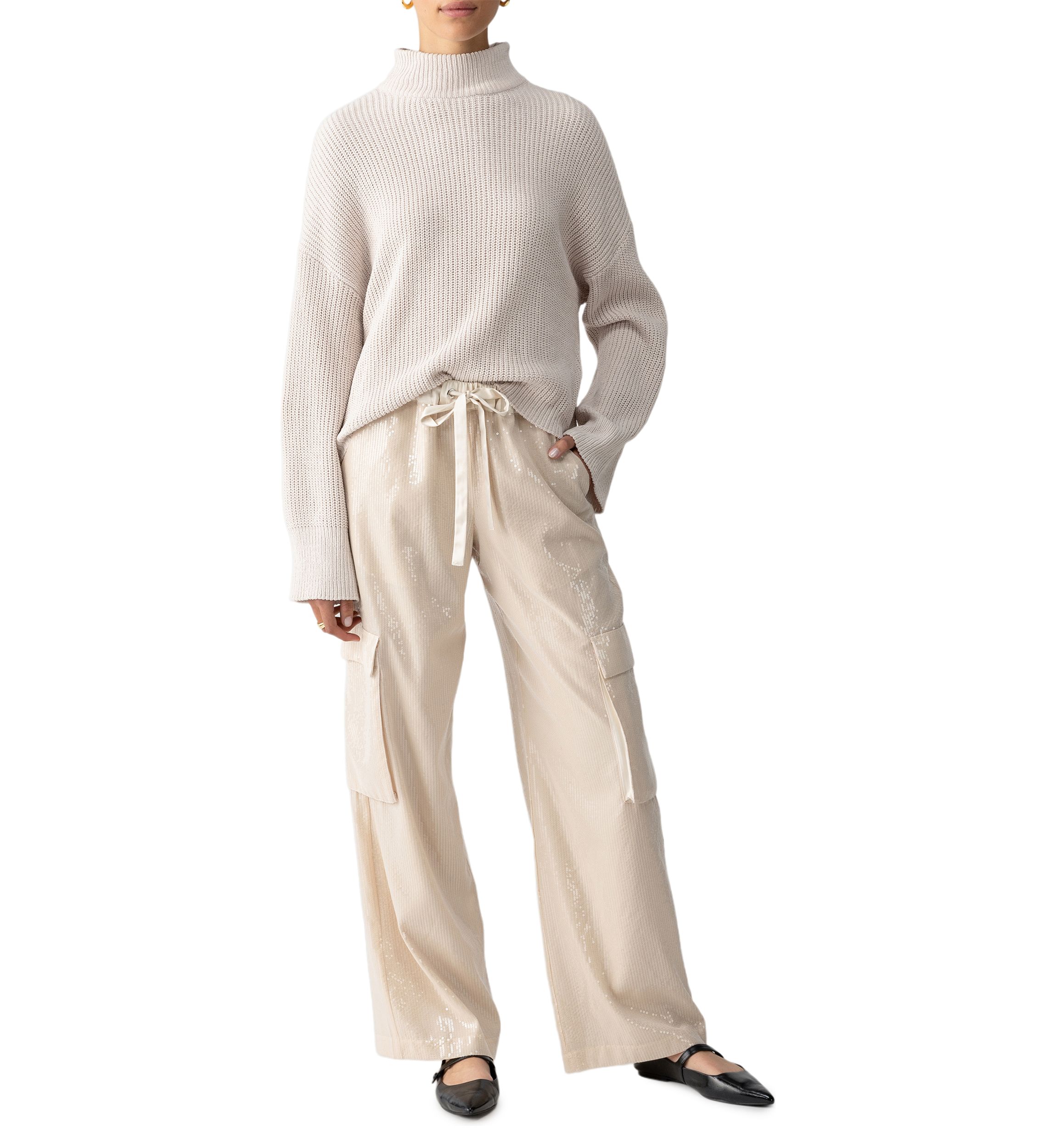 Womens Pull On Sequin Cargo Pants