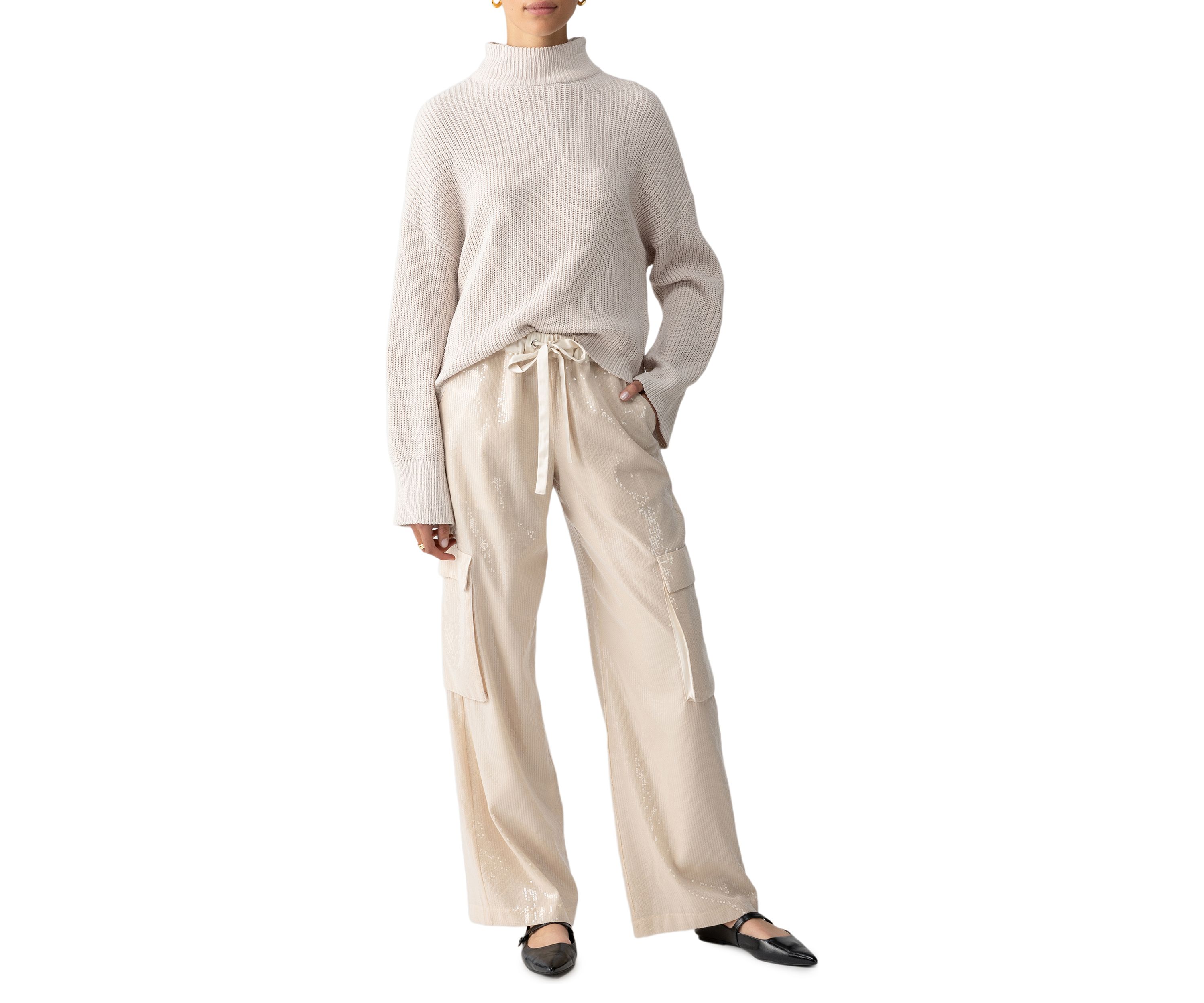 Womens Pull On Sequin Cargo Pants