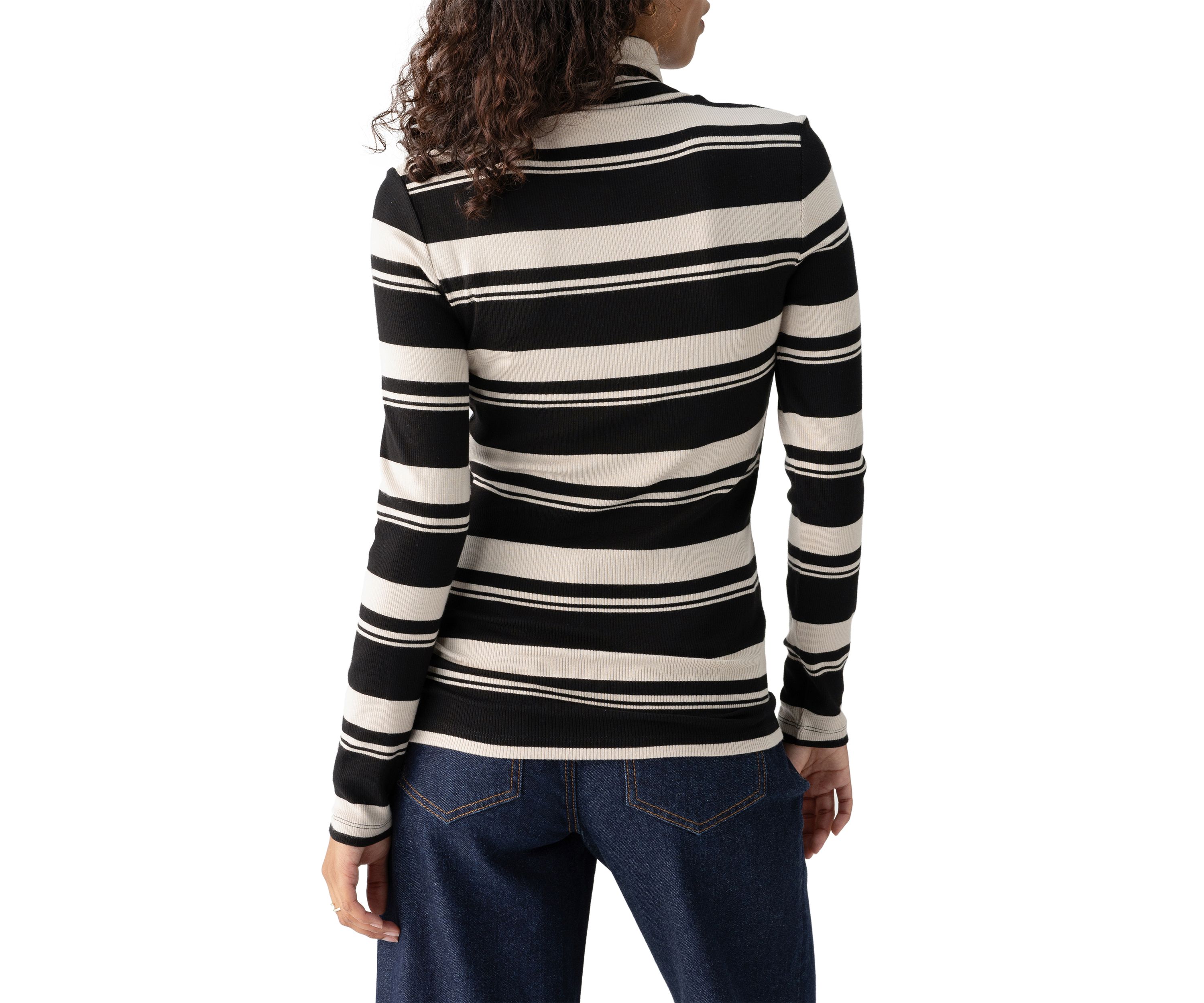 Womens Long Sleeve Stripe Essential Turtleneck Top