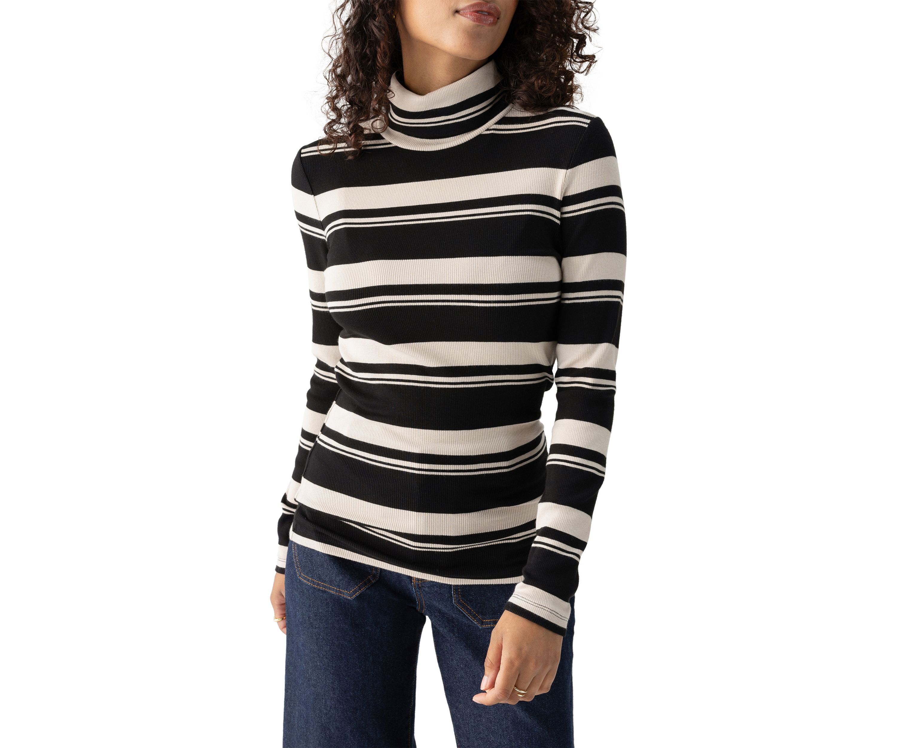 Womens Long Sleeve Stripe Essential Turtleneck Top