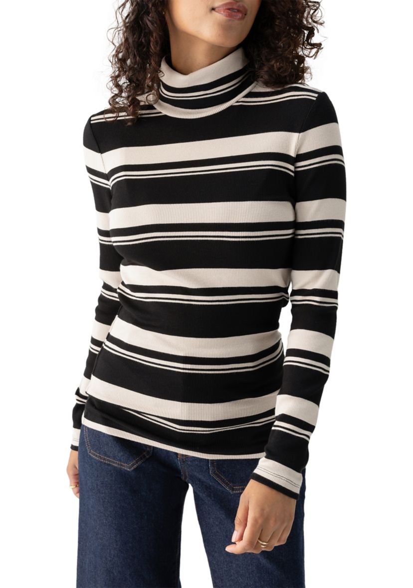 Womens Long Sleeve Stripe Essential Turtleneck Top