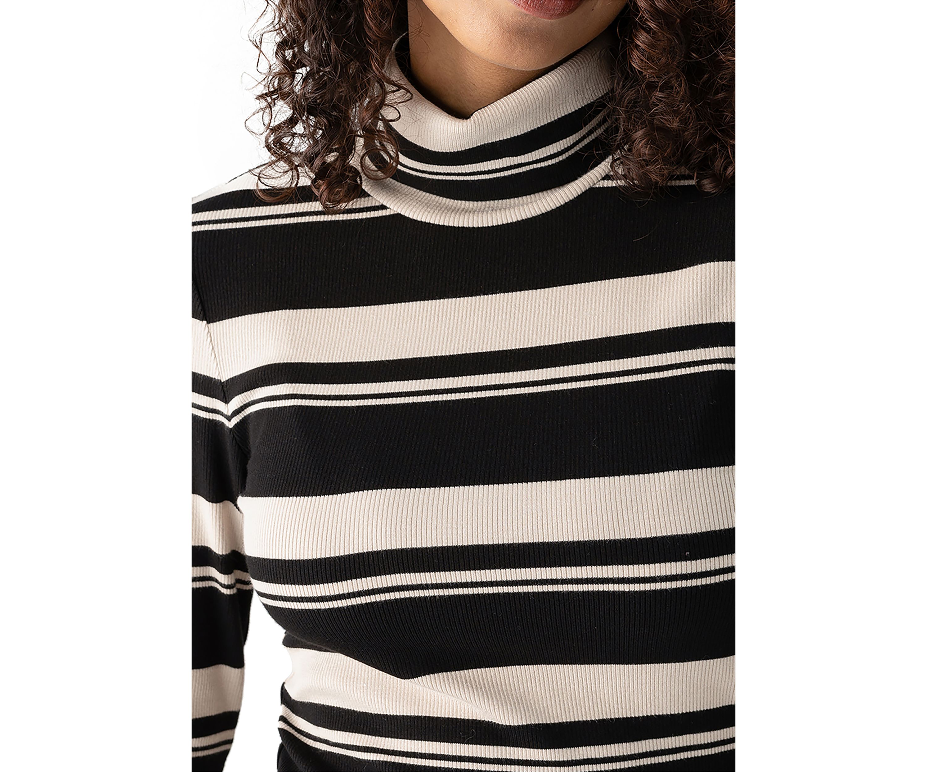 Womens Long Sleeve Stripe Essential Turtleneck Top