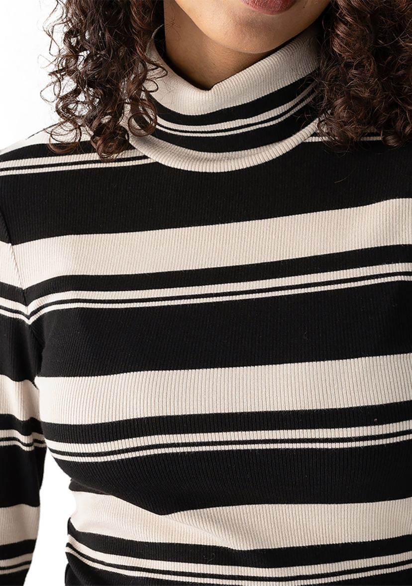 Womens Long Sleeve Stripe Essential Turtleneck Top
