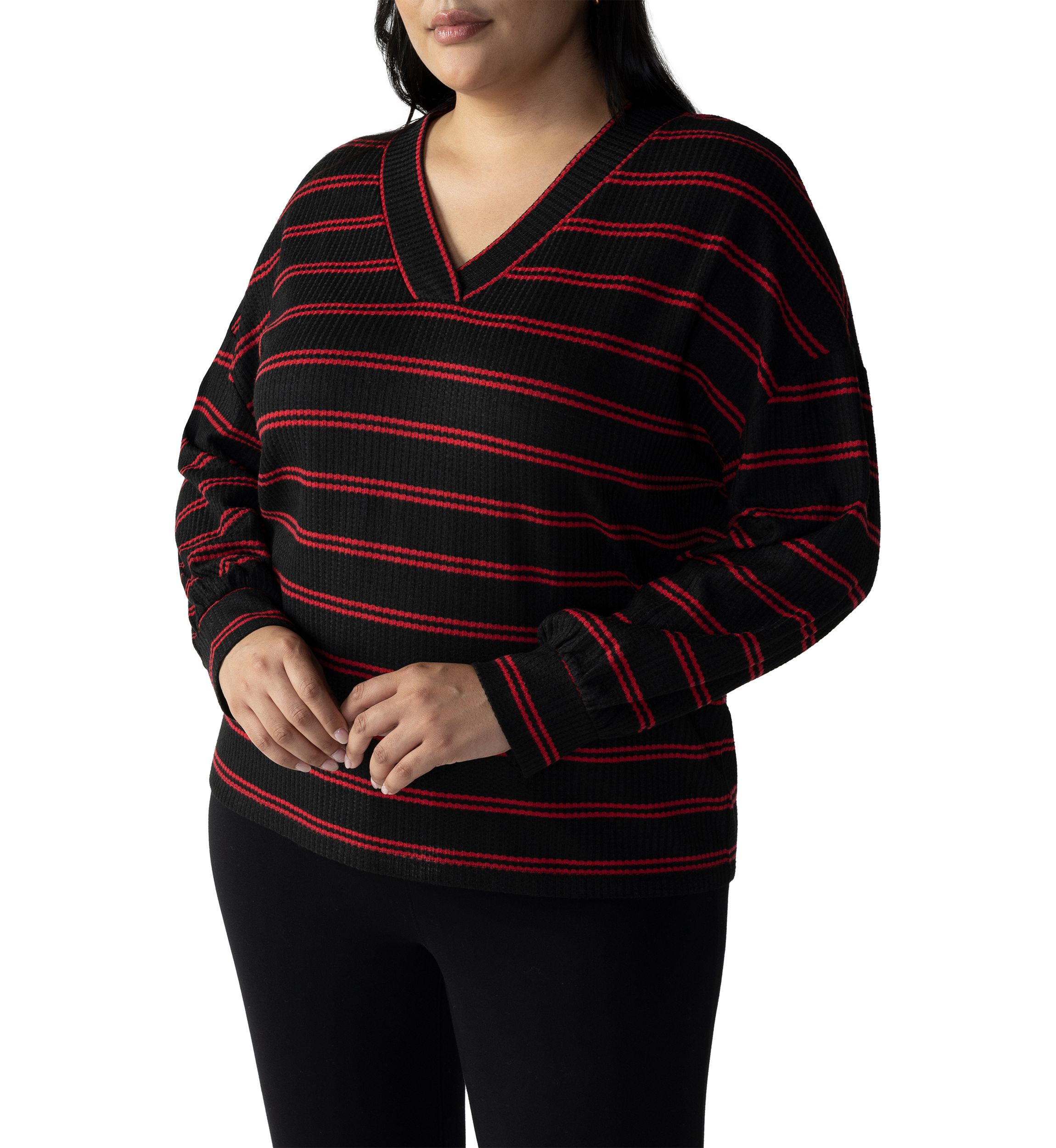 Plus Size Cozy V-Neck Waffle Tunic Top