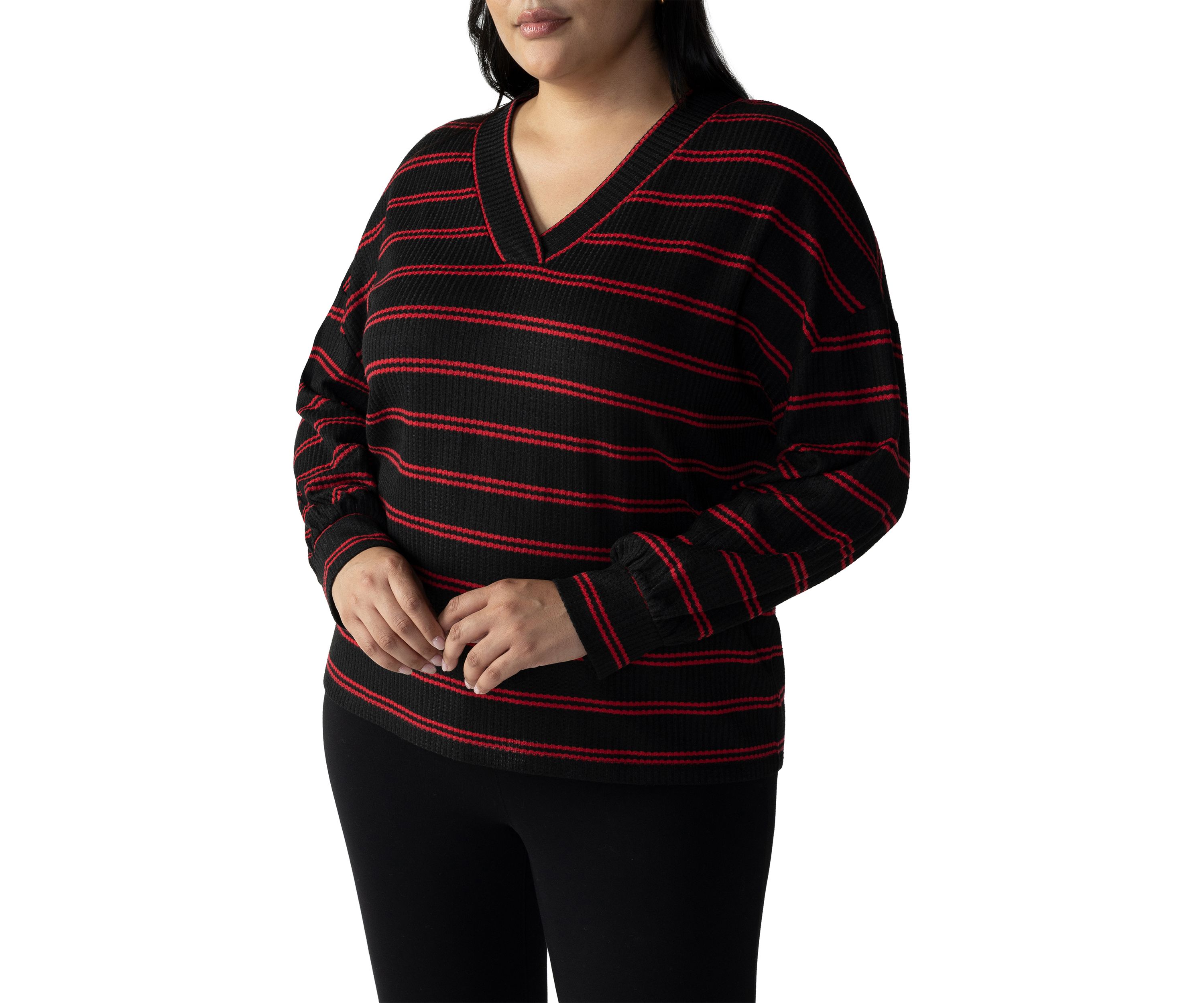 Plus Size Cozy V-Neck Waffle Tunic Top