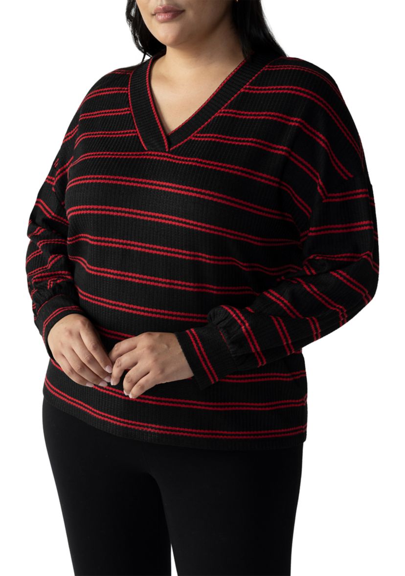 Plus Size Cozy V-Neck Waffle Tunic Top