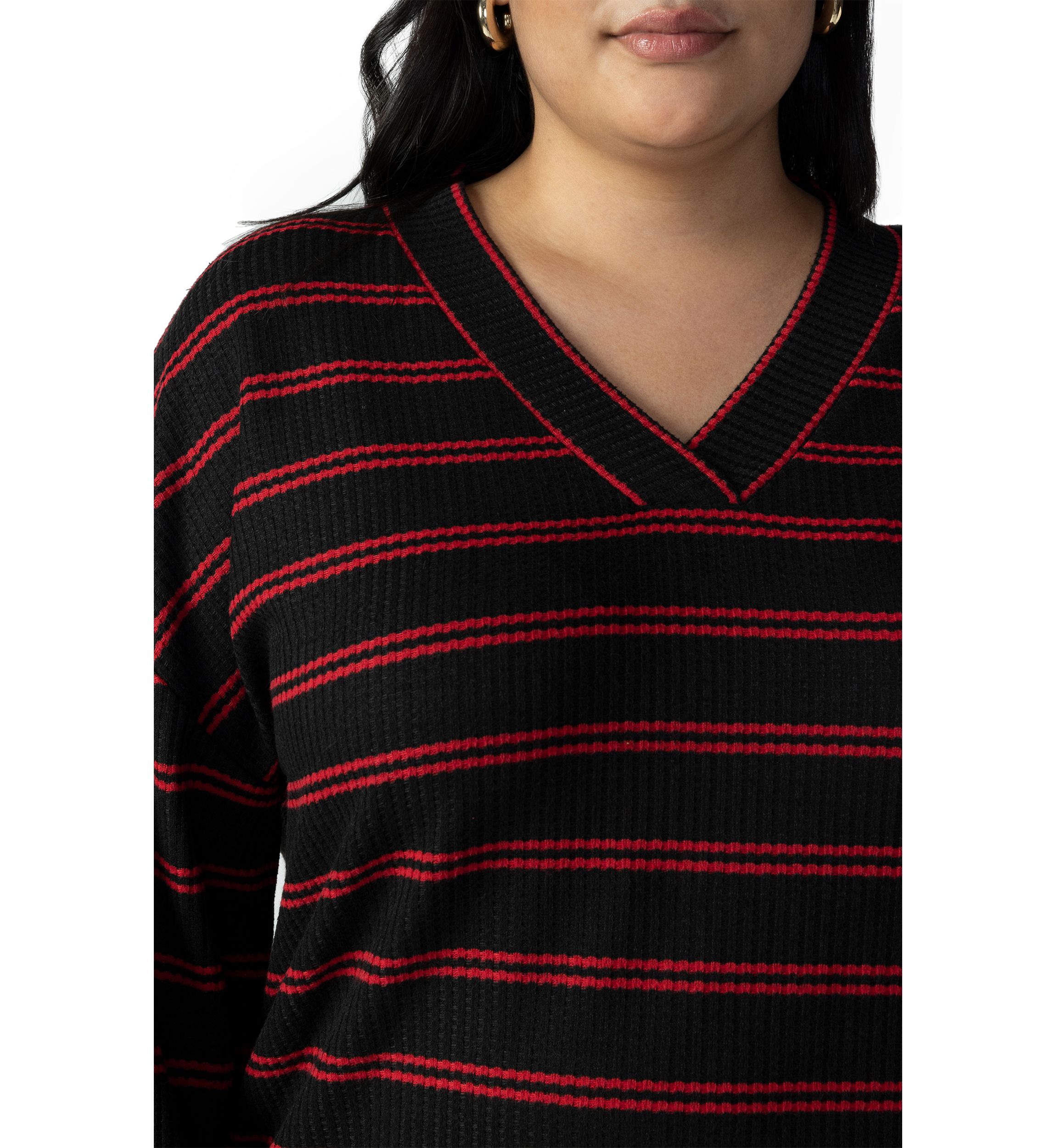 Plus Size Cozy V-Neck Waffle Tunic Top