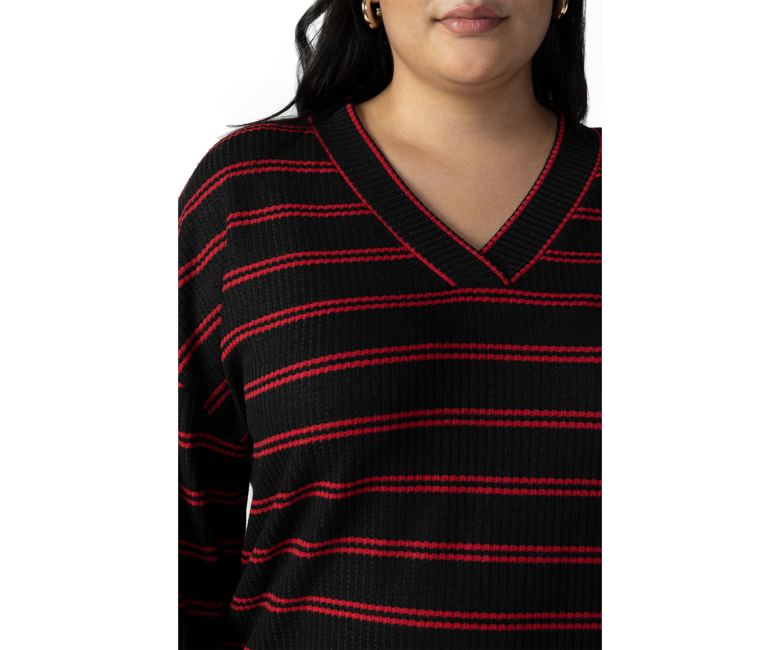 Plus Size Cozy V-Neck Waffle Tunic Top
