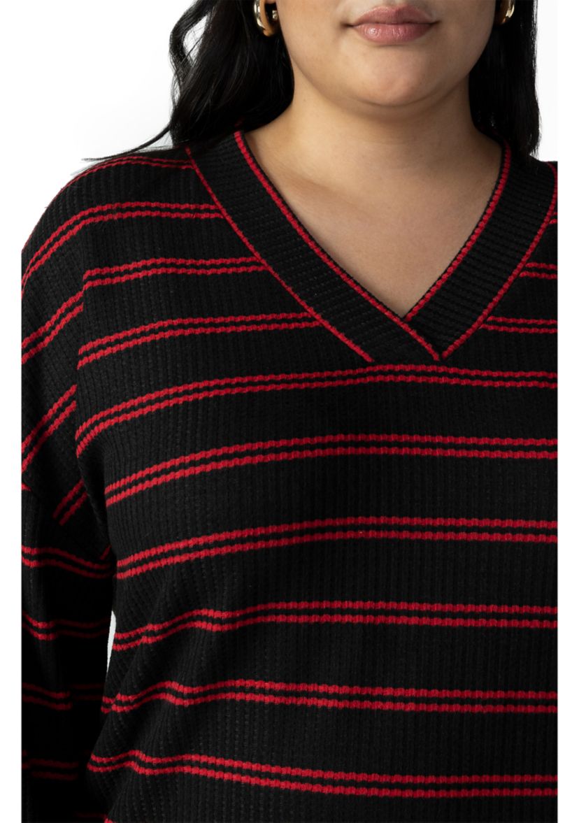 Plus Size Cozy V-Neck Waffle Tunic Top