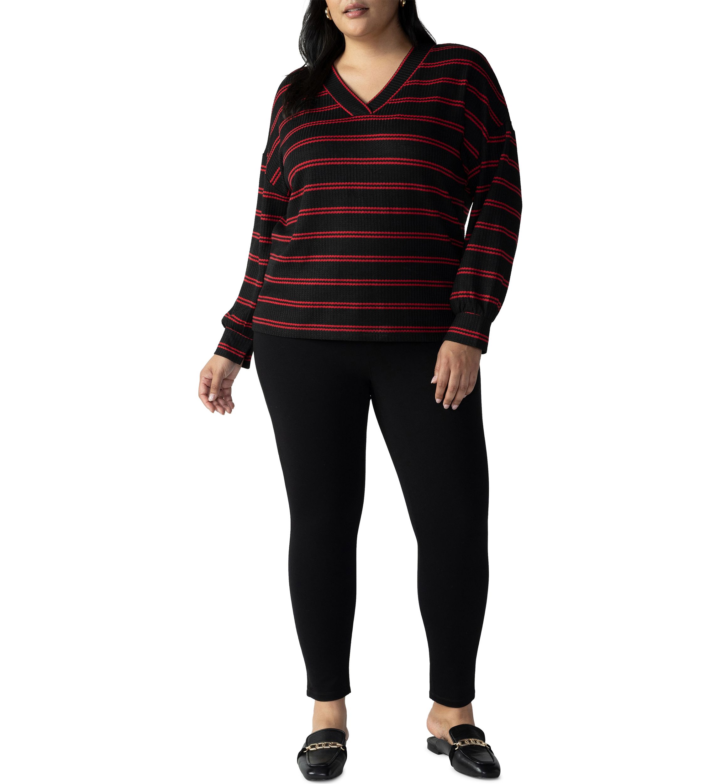 Plus Size Cozy V-Neck Waffle Tunic Top
