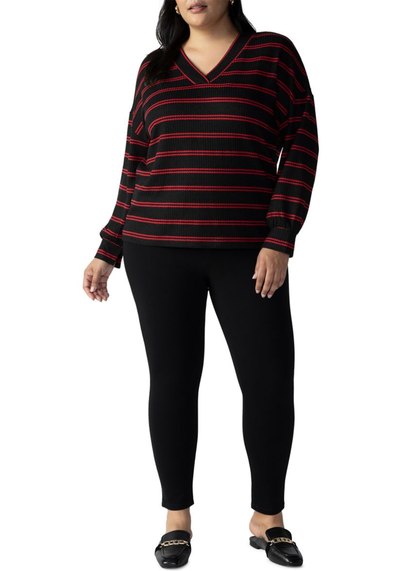Plus Size Cozy V-Neck Waffle Tunic Top