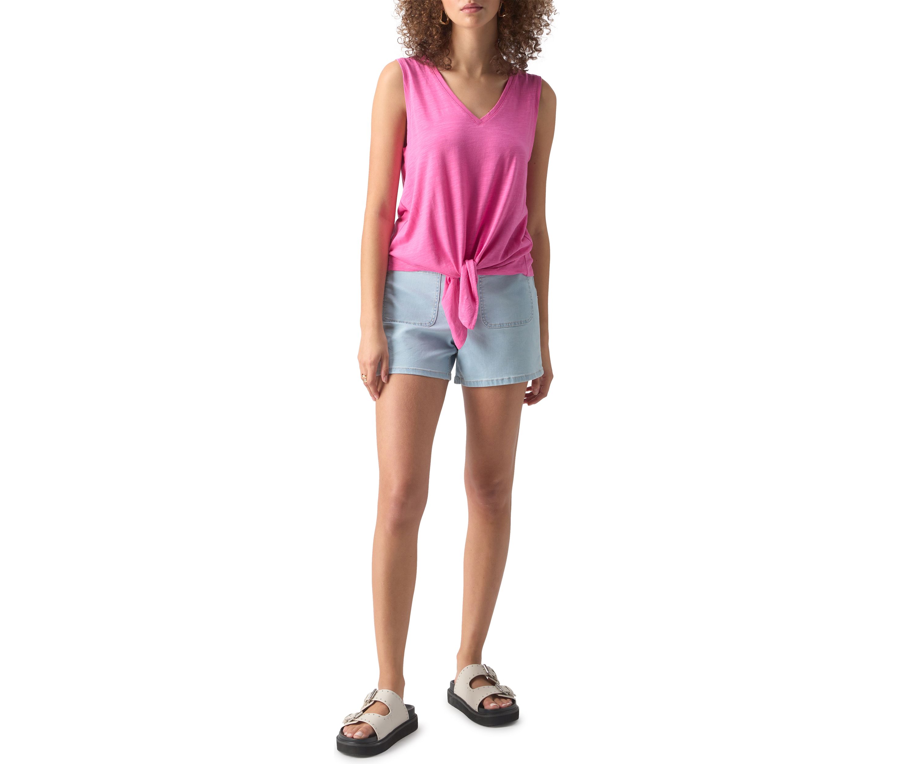 Womens V-Neck Tie Front T-Shirt