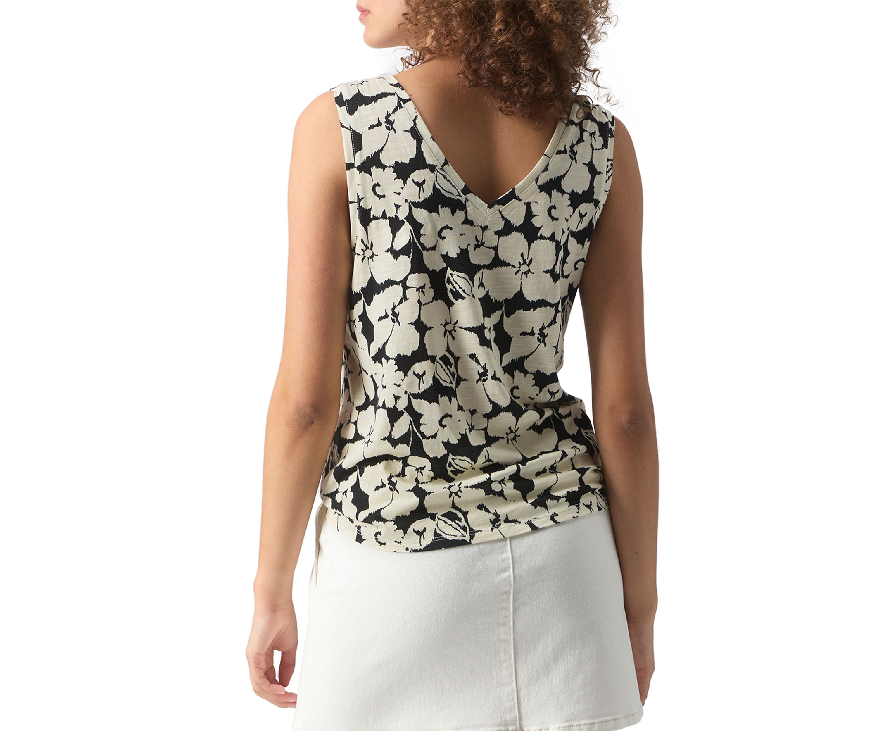 Womens Printed V-Neck Tie Front Top