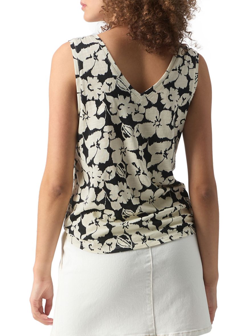 Womens Printed V-Neck Tie Front Top