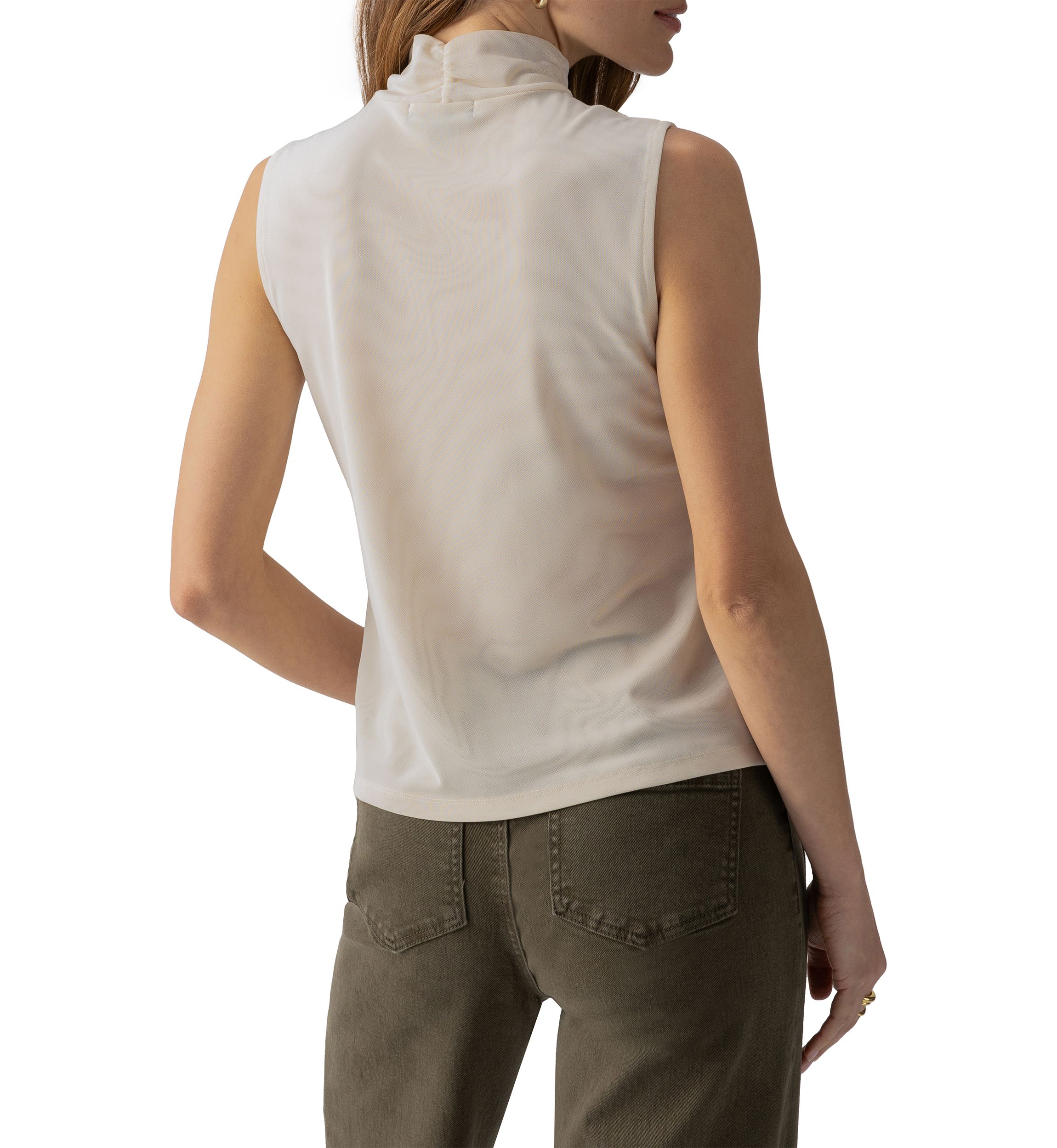 Womens Shirred Mock Neck Mesh Tank Top