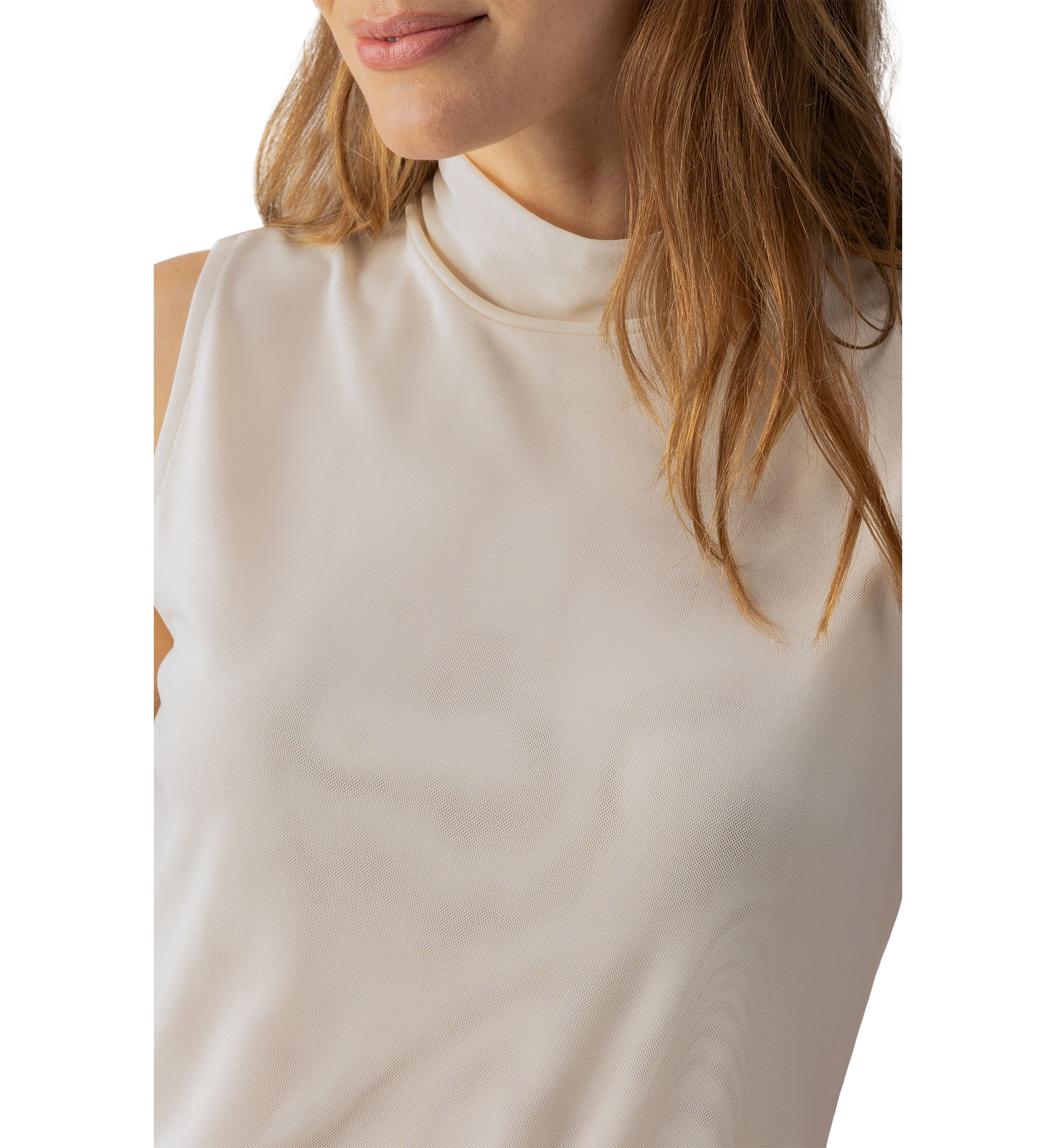 Womens Shirred Mock Neck Mesh Tank Top