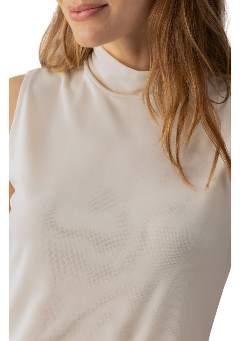 Womens Shirred Mock Neck Mesh Tank Top