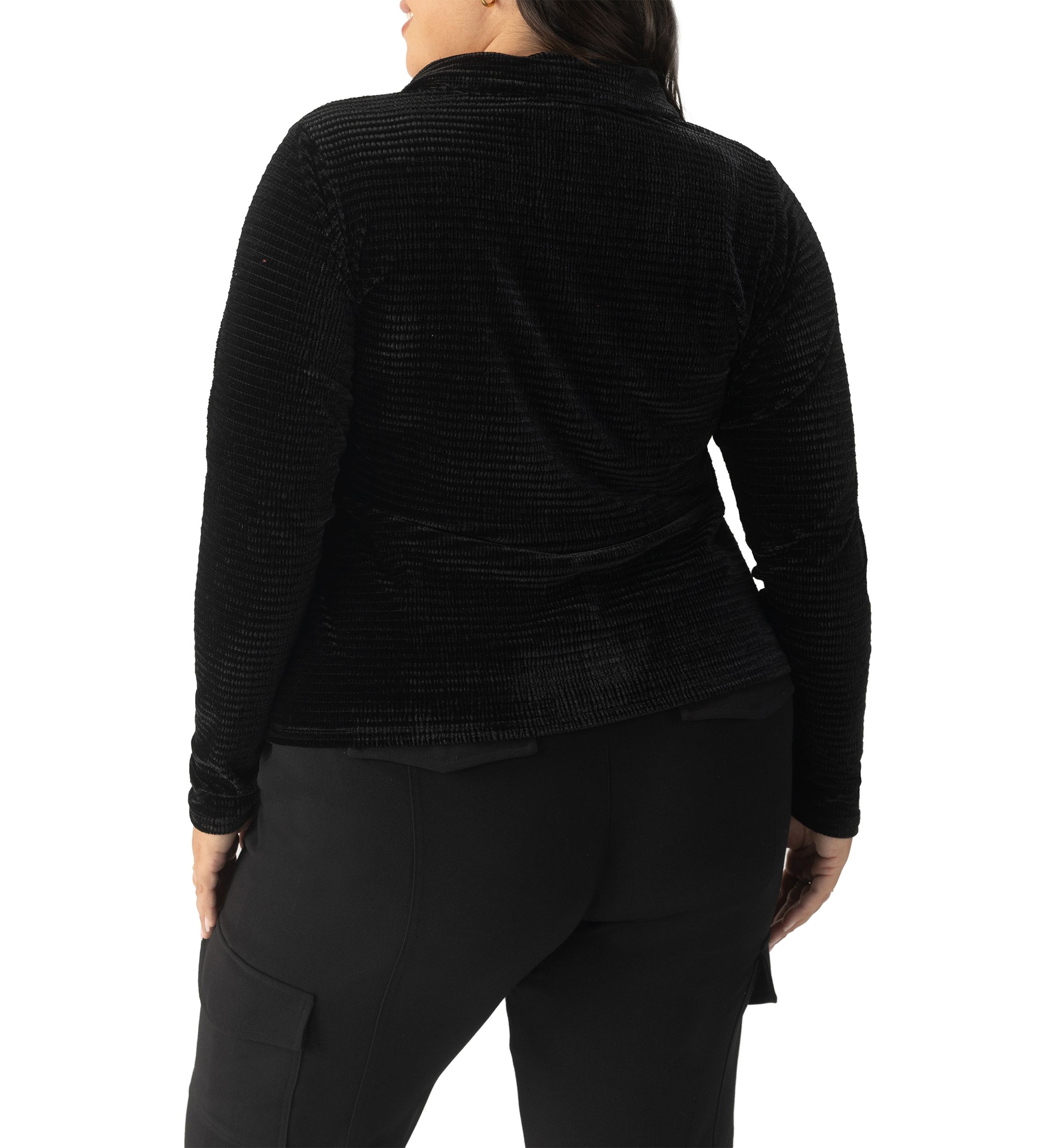 Plus Size Textured Velvet Button Top 