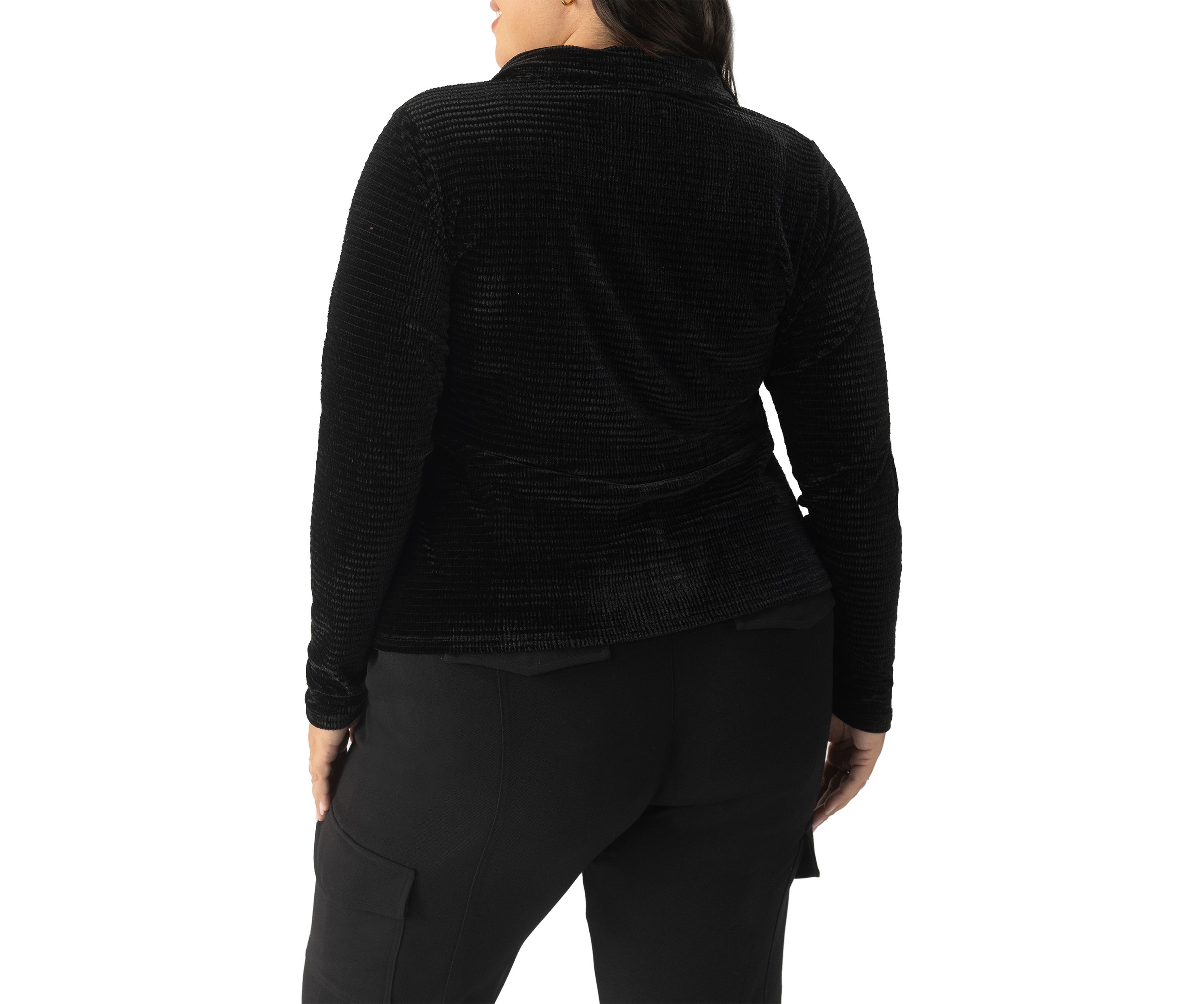 Plus Size Textured Velvet Button Top 