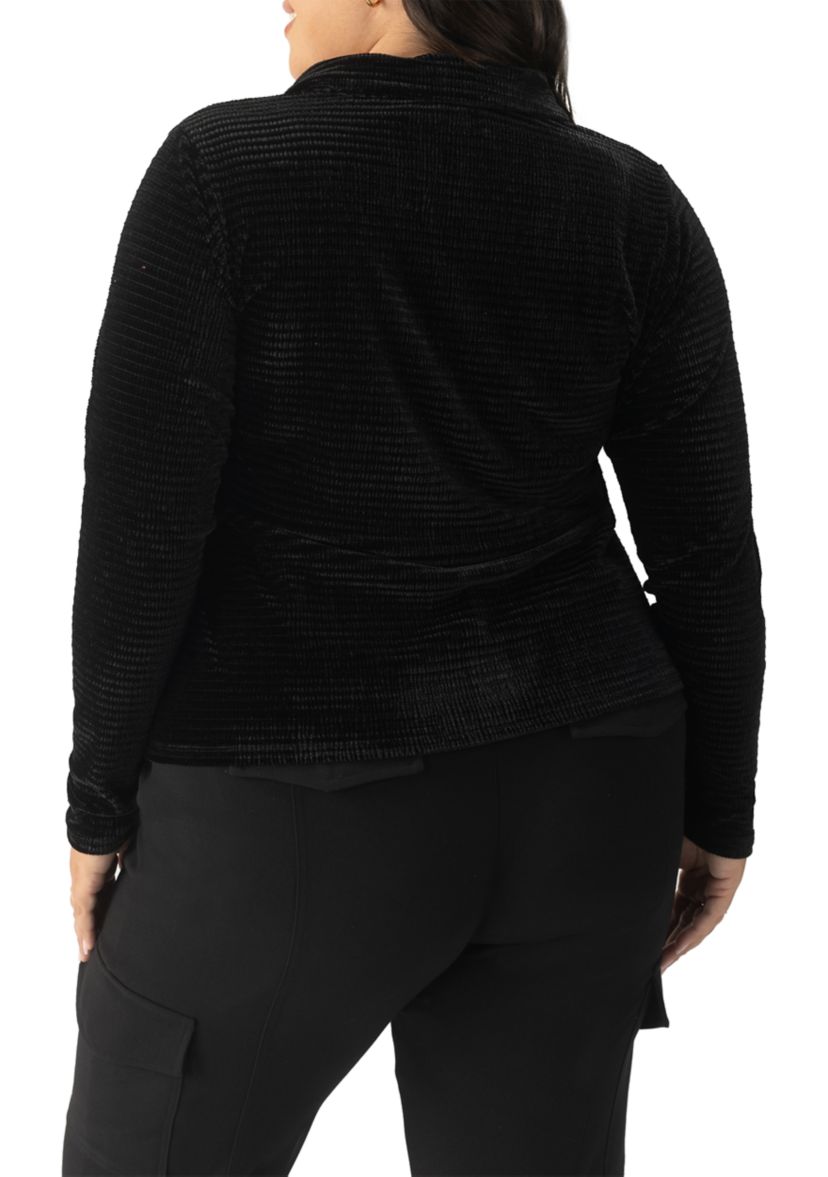 Plus Size Textured Velvet Button Top 