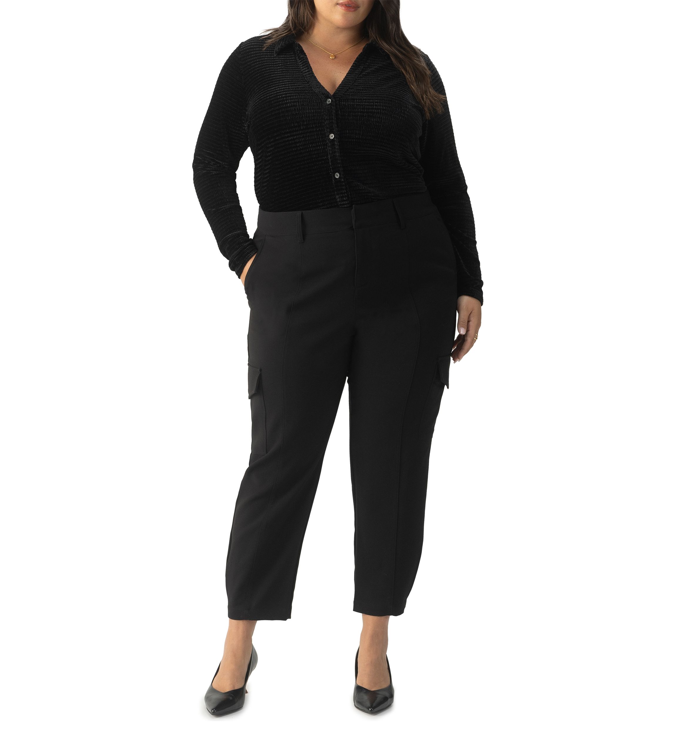 Plus Size Textured Velvet Button Top 