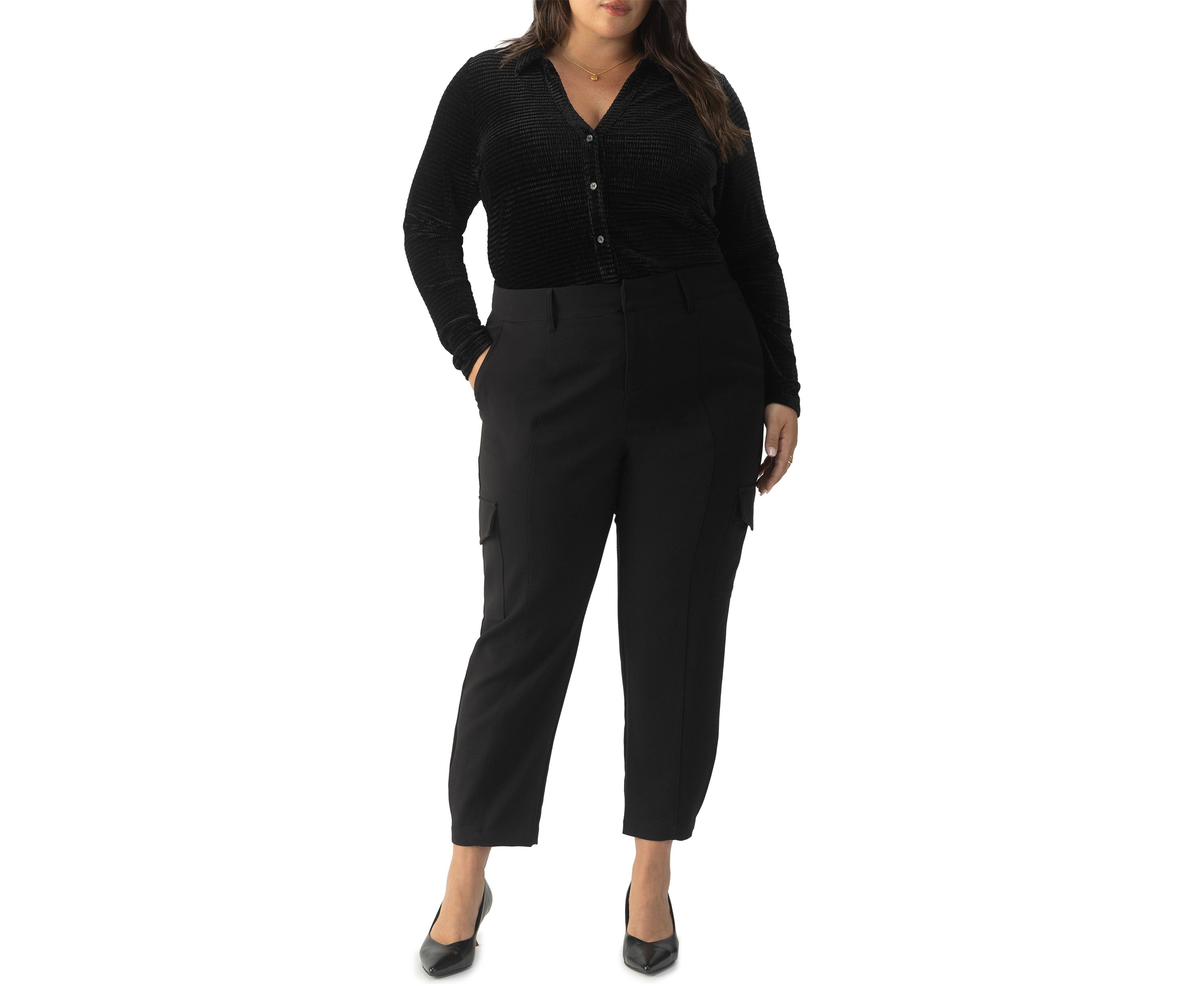 Plus Size Textured Velvet Button Top 