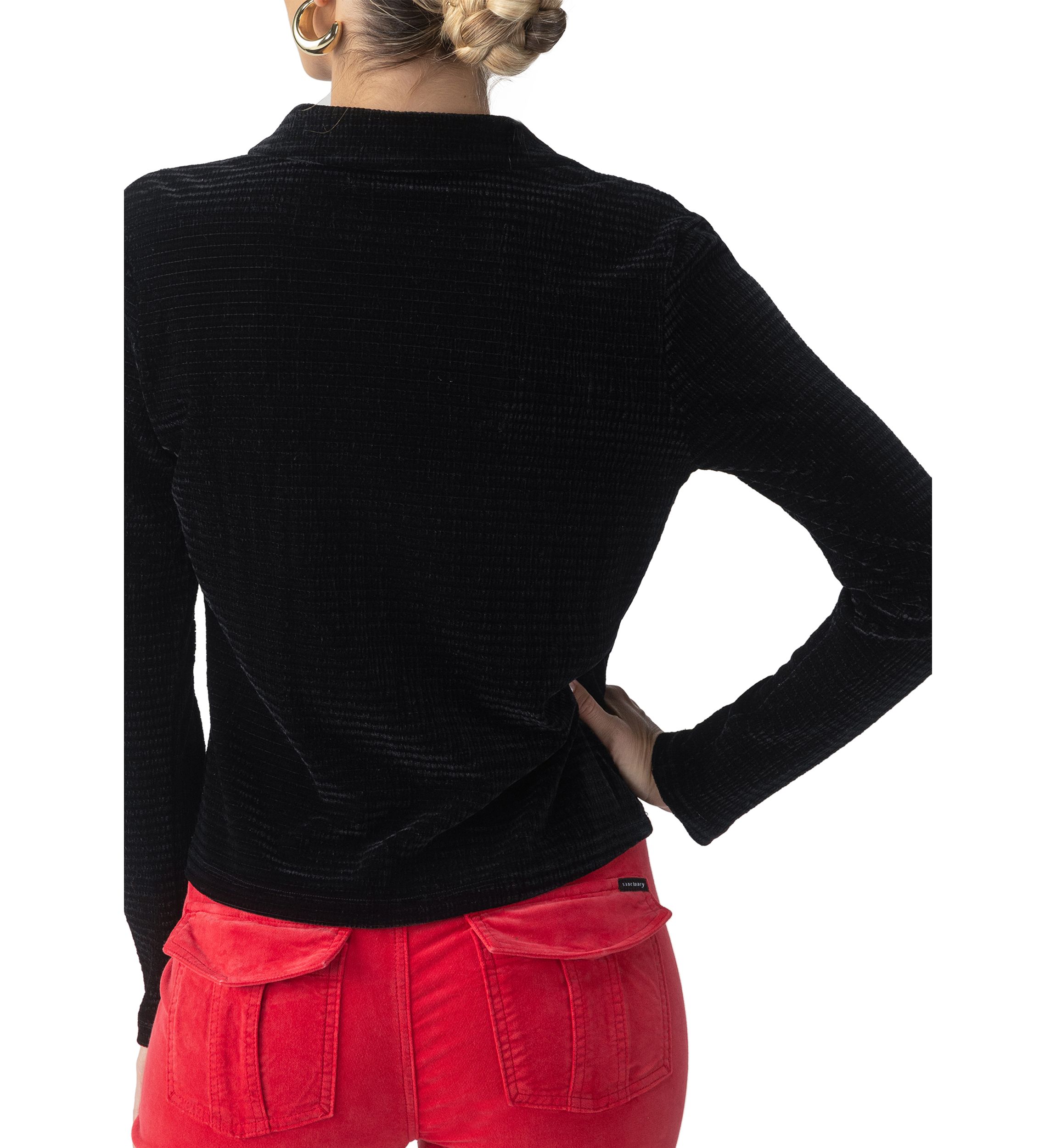 Womens Textured Velvet Button Top 