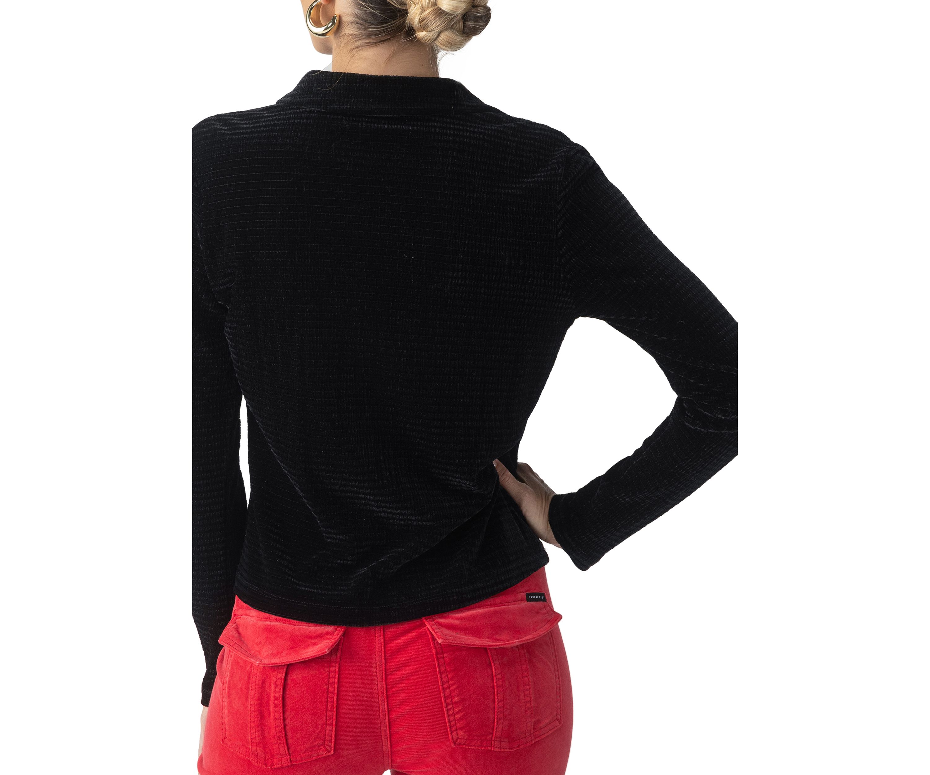 Womens Textured Velvet Button Top 