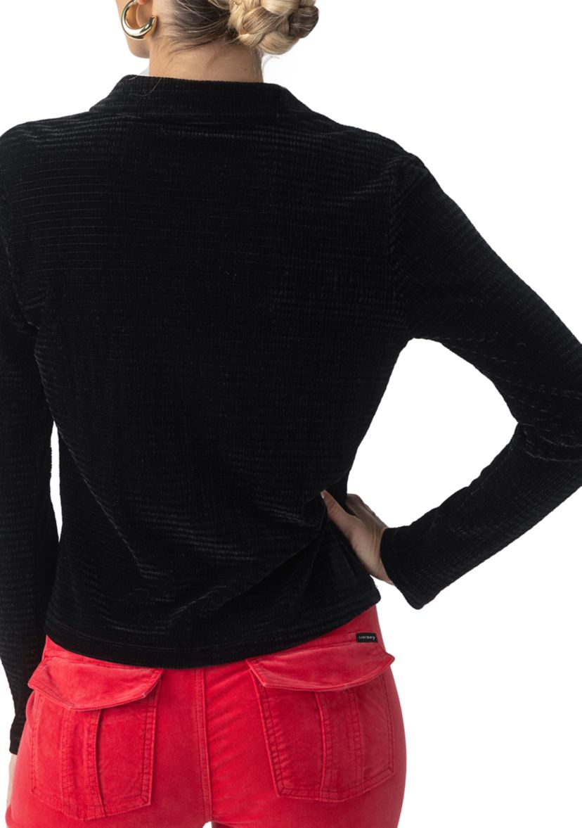 Womens Textured Velvet Button Top 