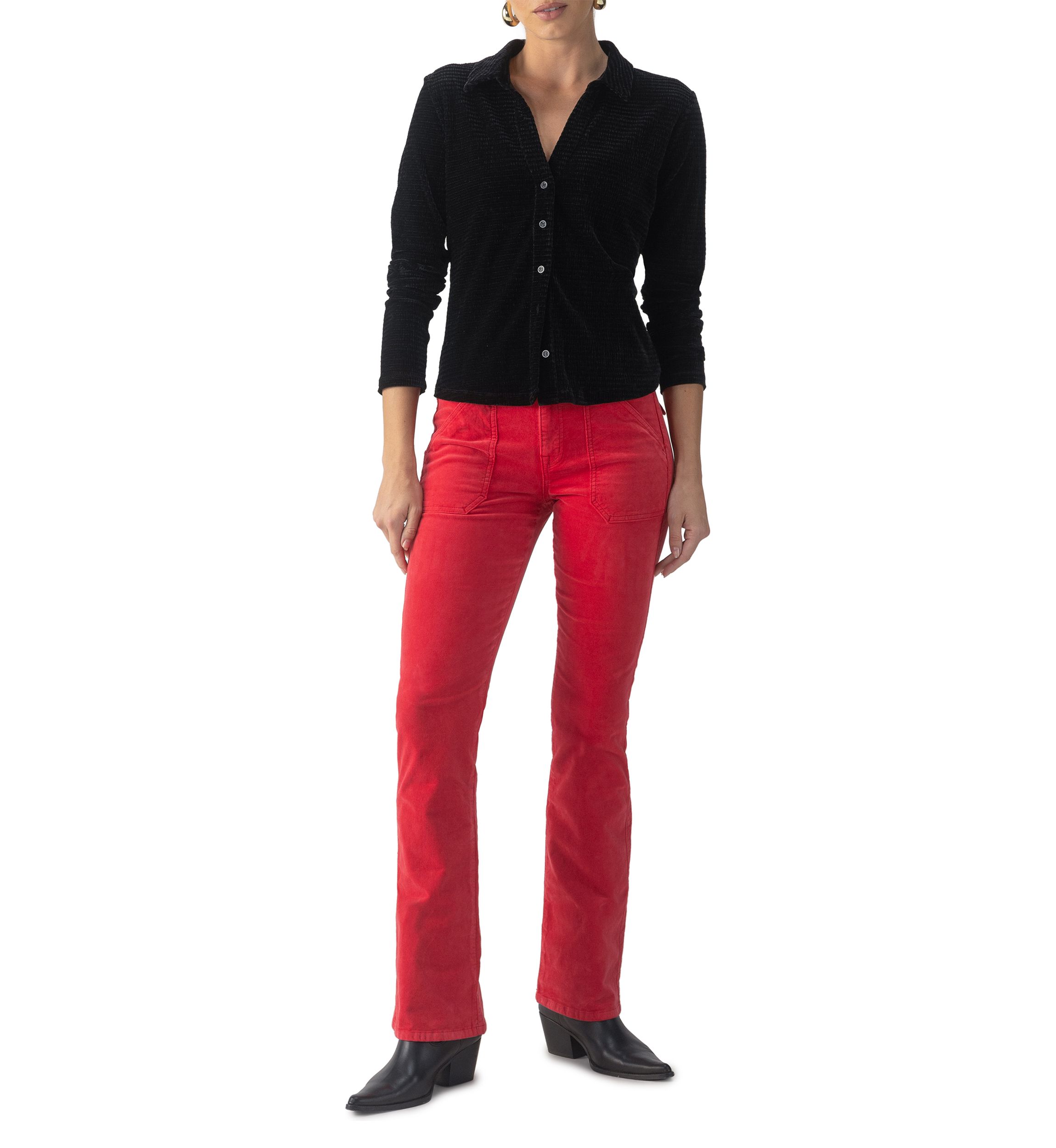 Womens Textured Velvet Button Top 