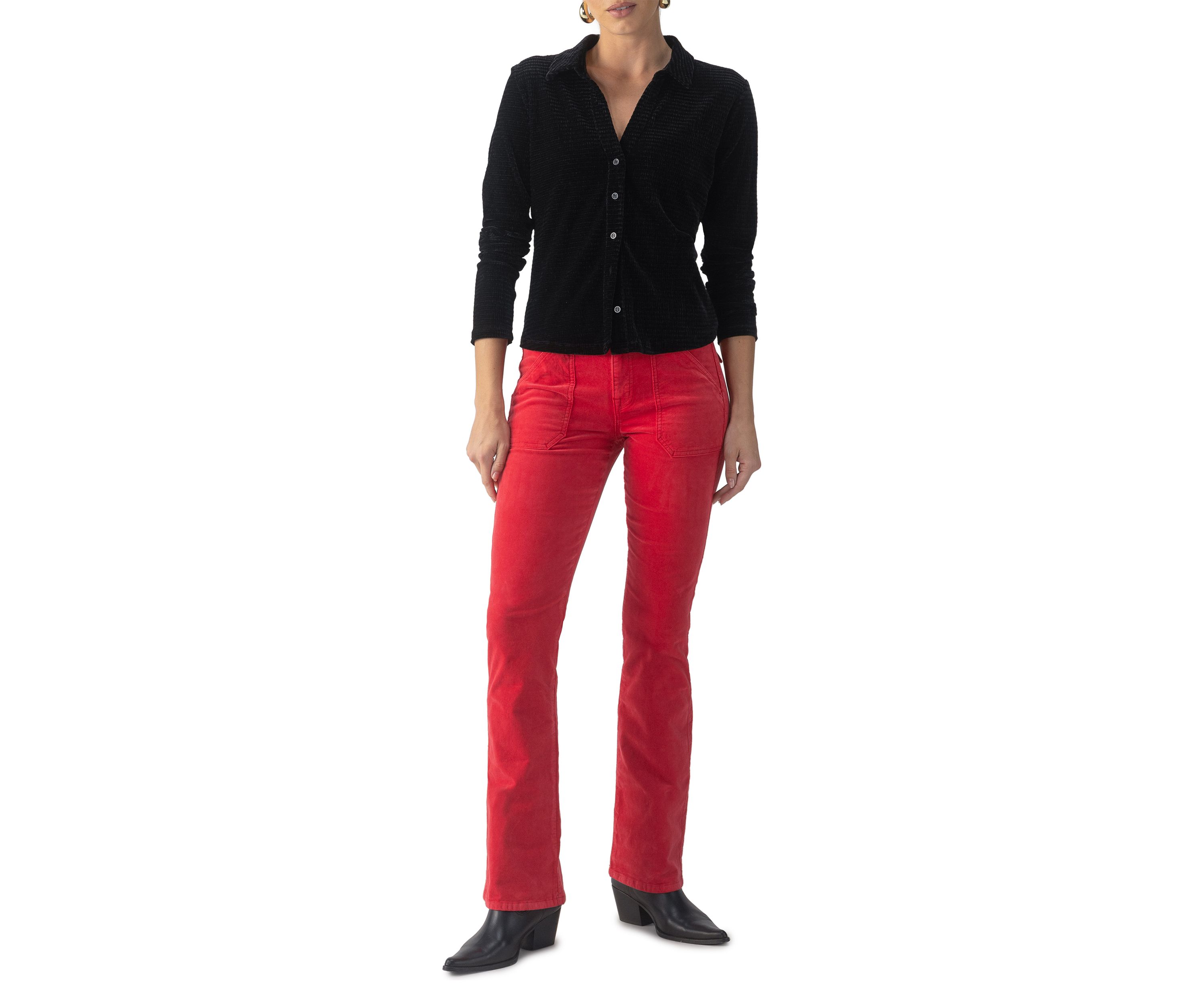 Womens Textured Velvet Button Top 