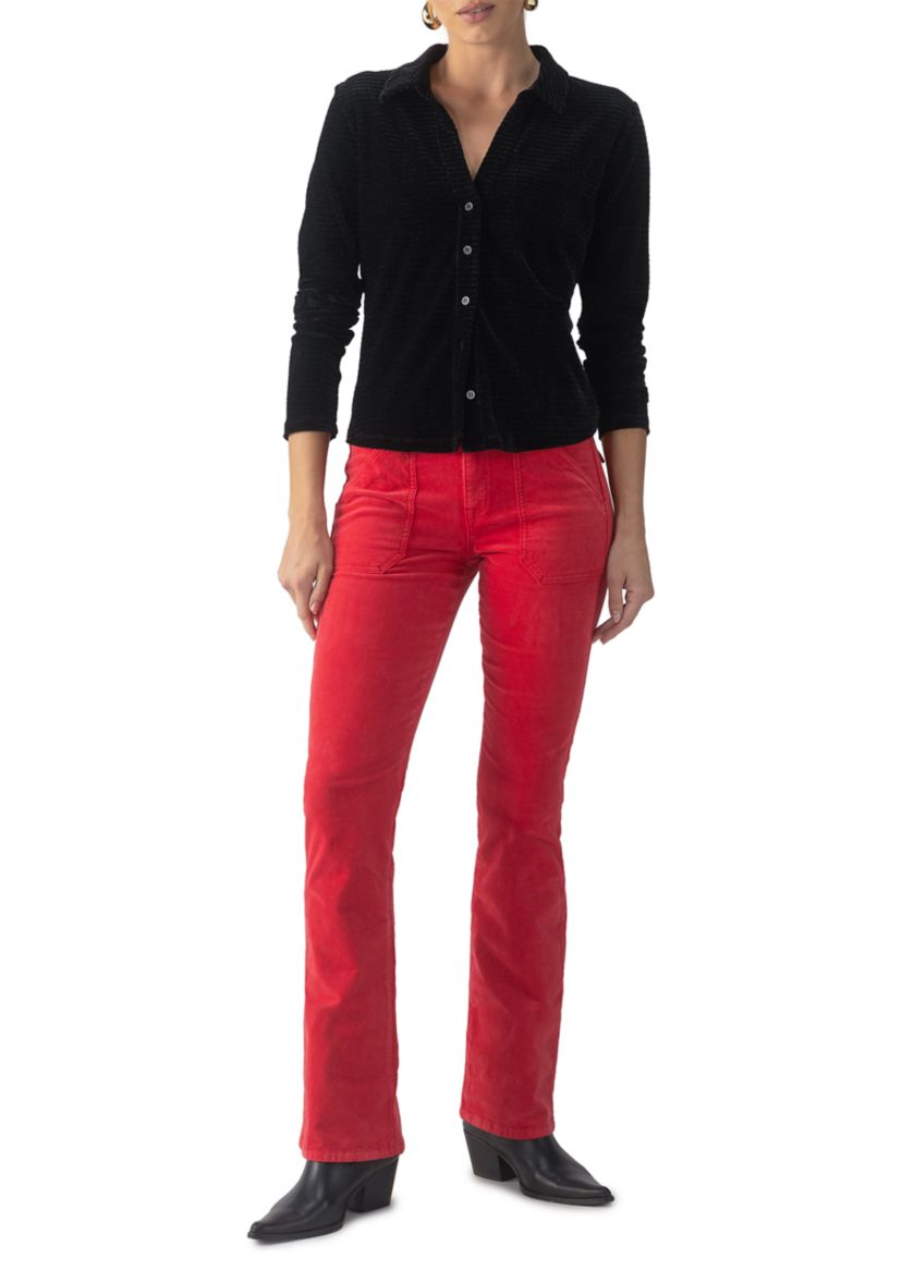 Womens Textured Velvet Button Top 