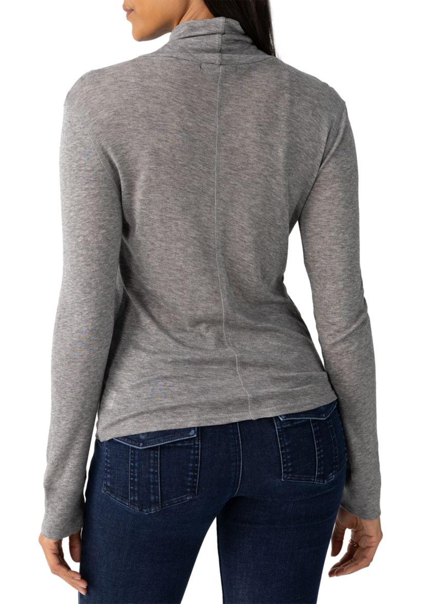 Womens Exposed Seams Mock Neck Top
