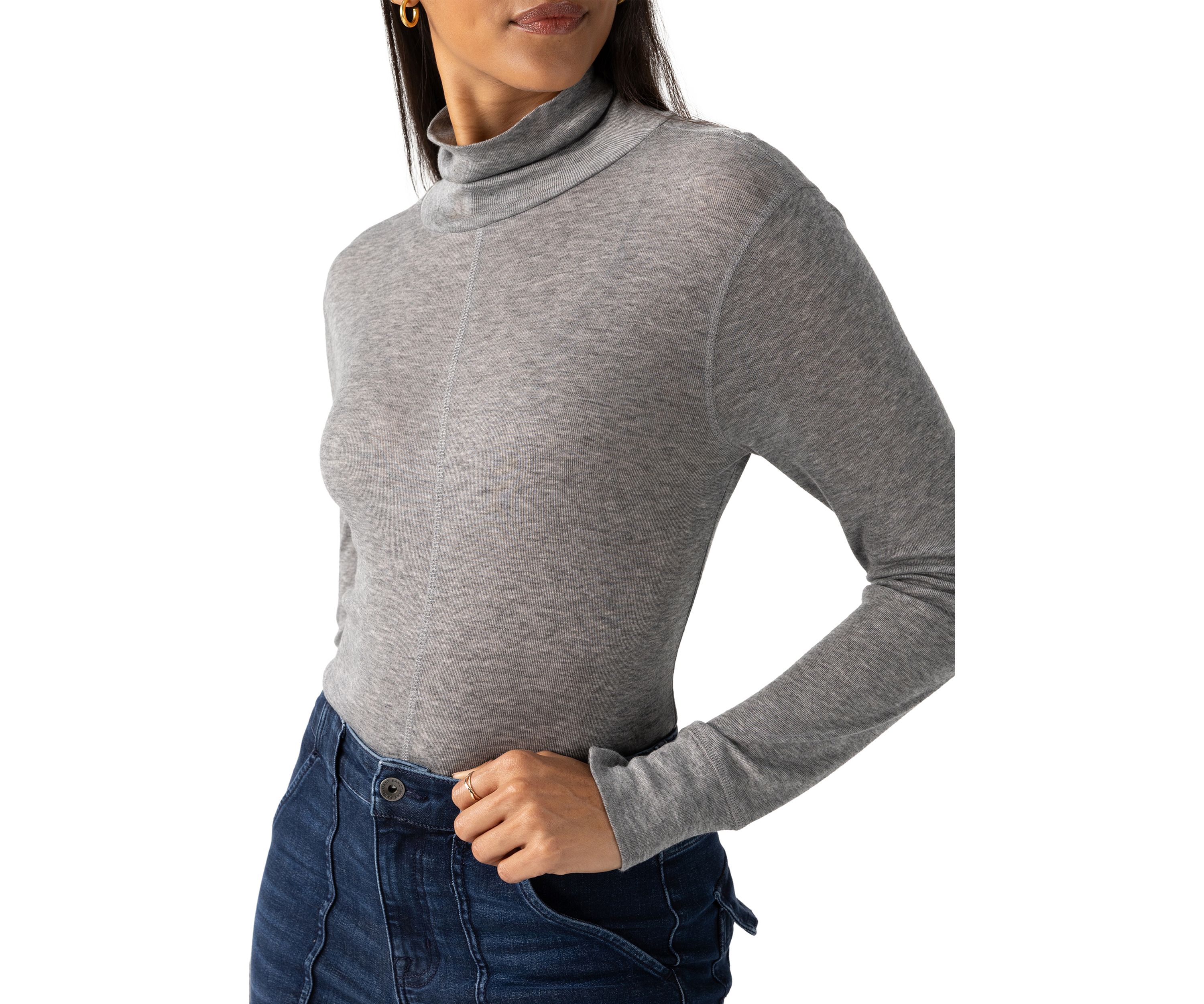 Womens Exposed Seams Mock Neck Top