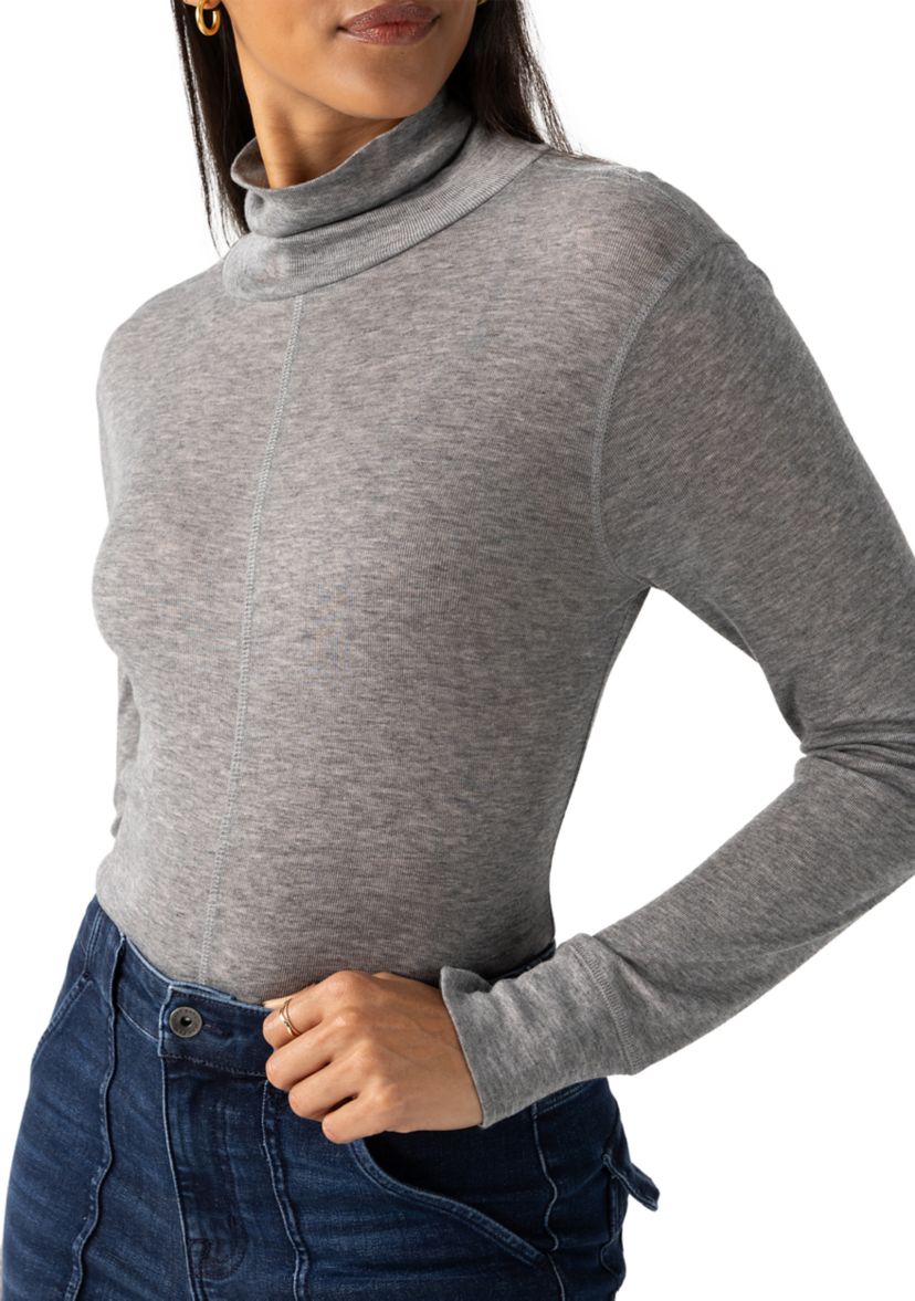 Womens Exposed Seams Mock Neck Top
