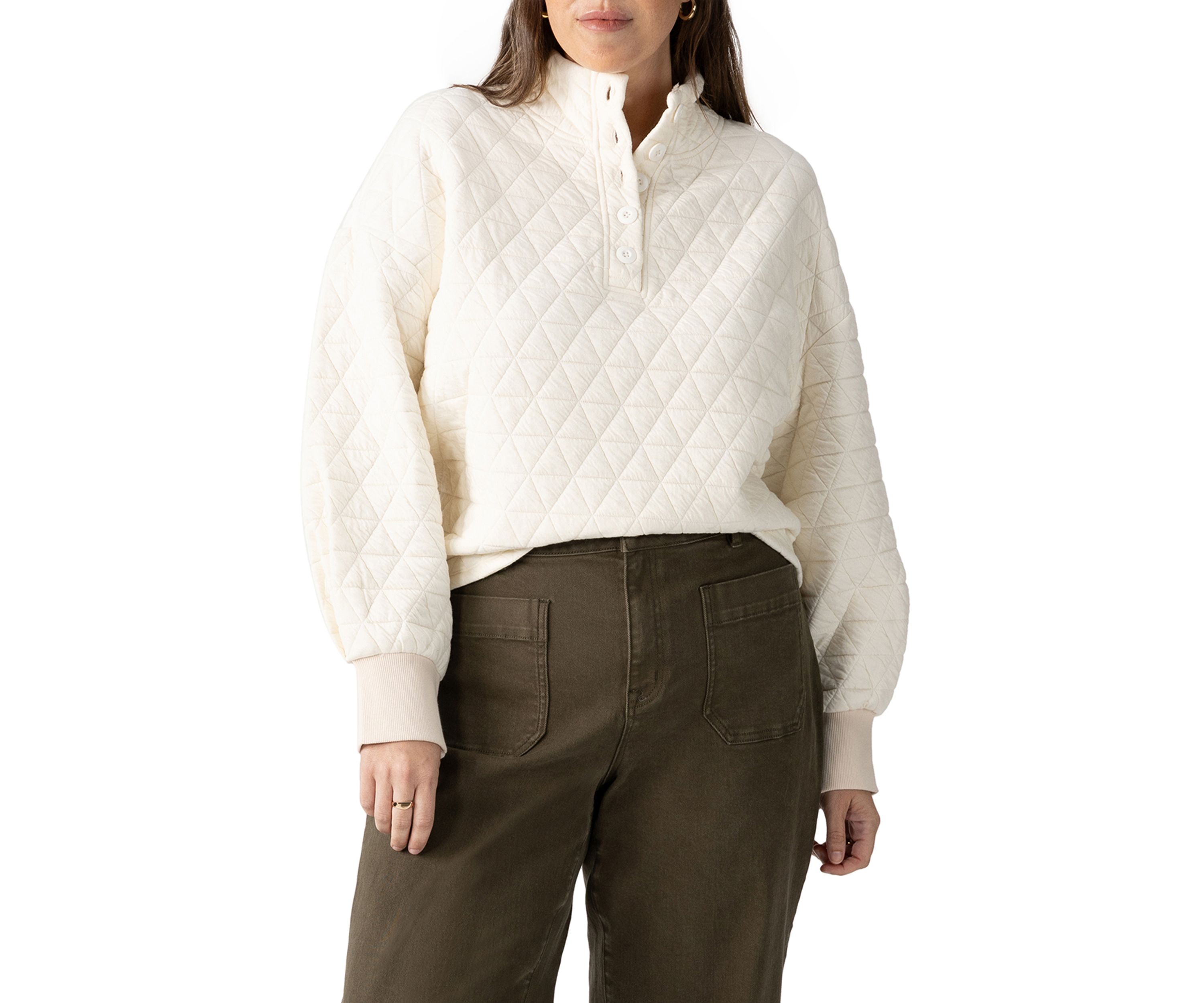 Plus Size Quilted Button Up Popover Sweatshirt