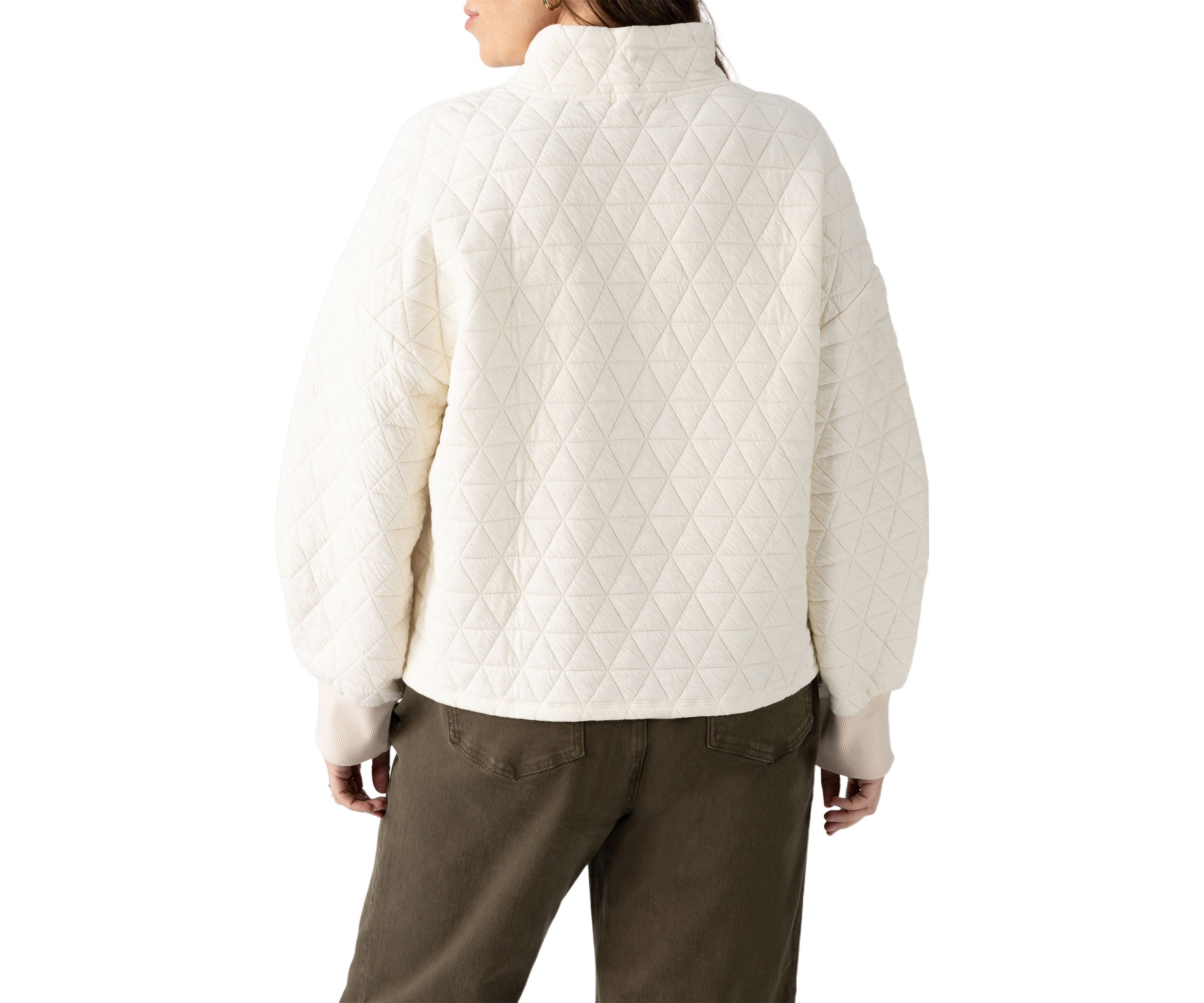Plus Size Quilted Button Up Popover Sweatshirt