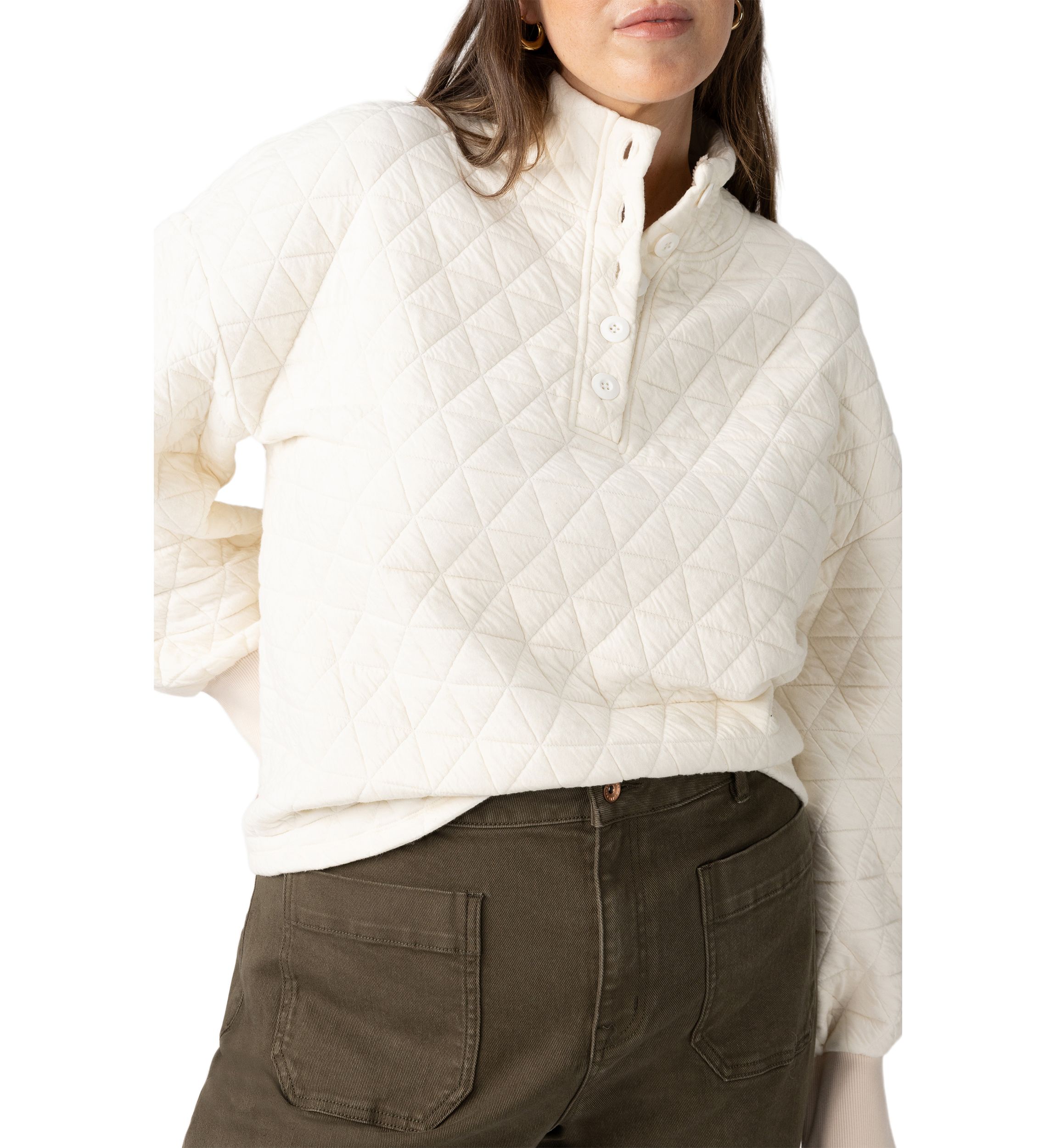 Plus Size Quilted Button Up Popover Sweatshirt