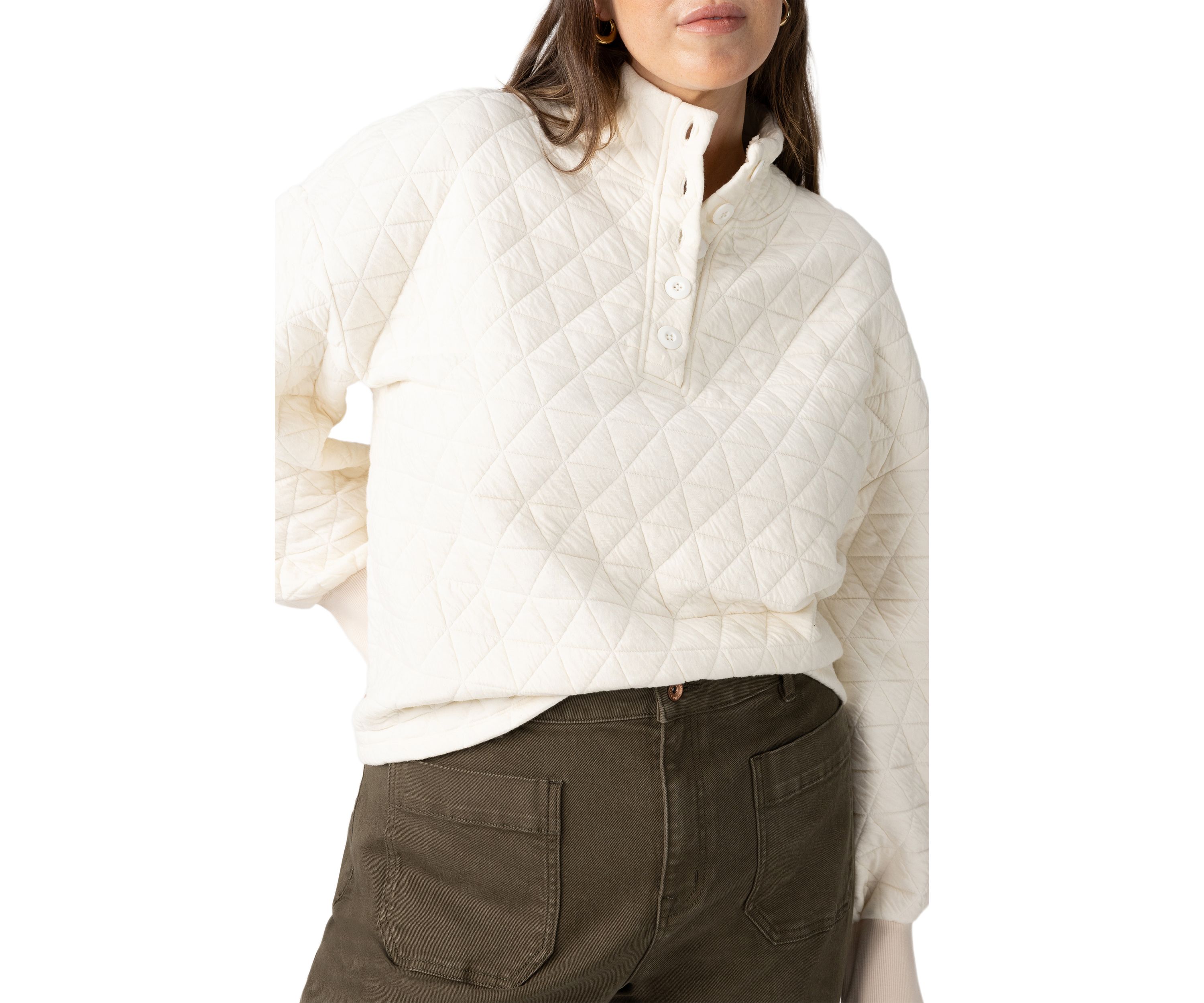 Plus Size Quilted Button Up Popover Sweatshirt