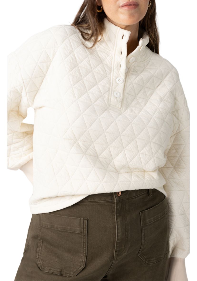 Plus Size Quilted Button Up Popover Sweatshirt